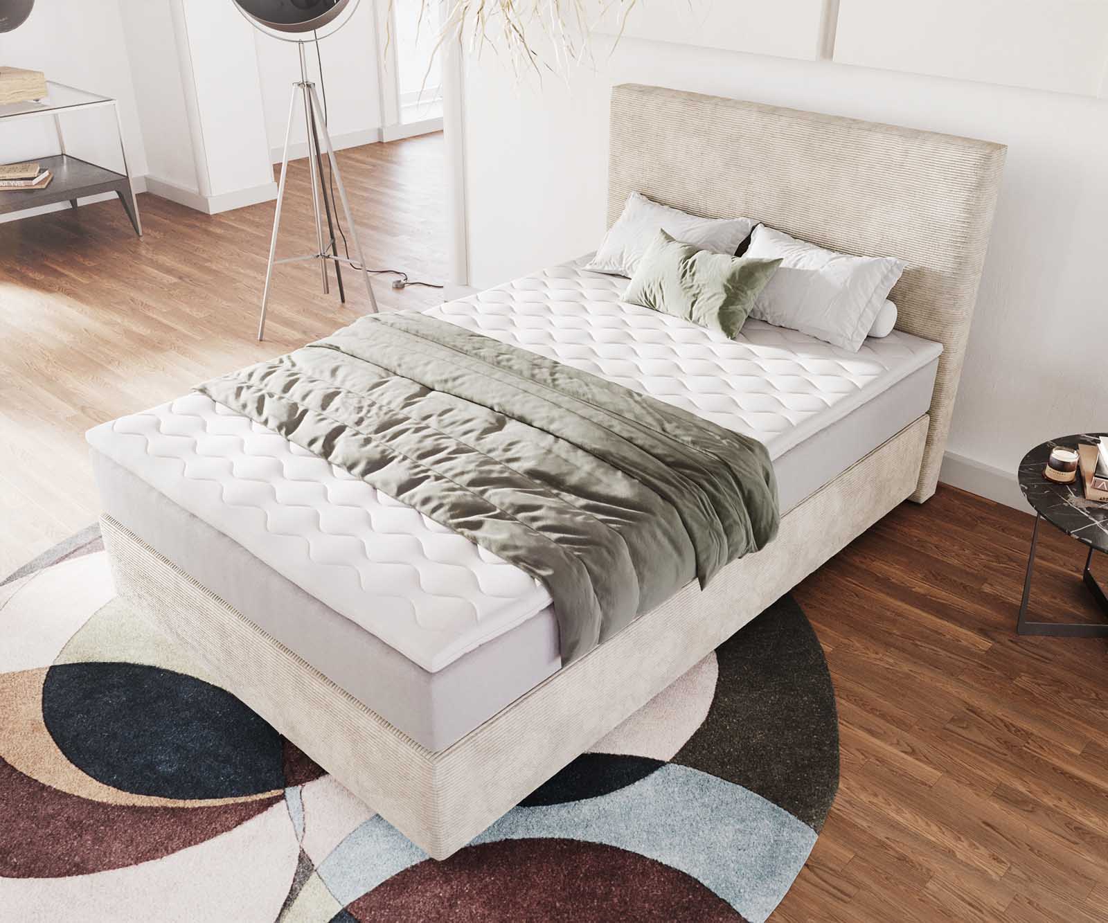 Lit-à-sommier-tapissier Dream-Well 120x200 cm velours côtelé beige avec matelas à ressorts ensachés et surmatelas viscoélastique 3 Lit-à-sommier-tapissier Dream-Well 120x200 cm velours côtelé beige avec matelas à ressorts ensachés et surmatelas viscoélastique 3