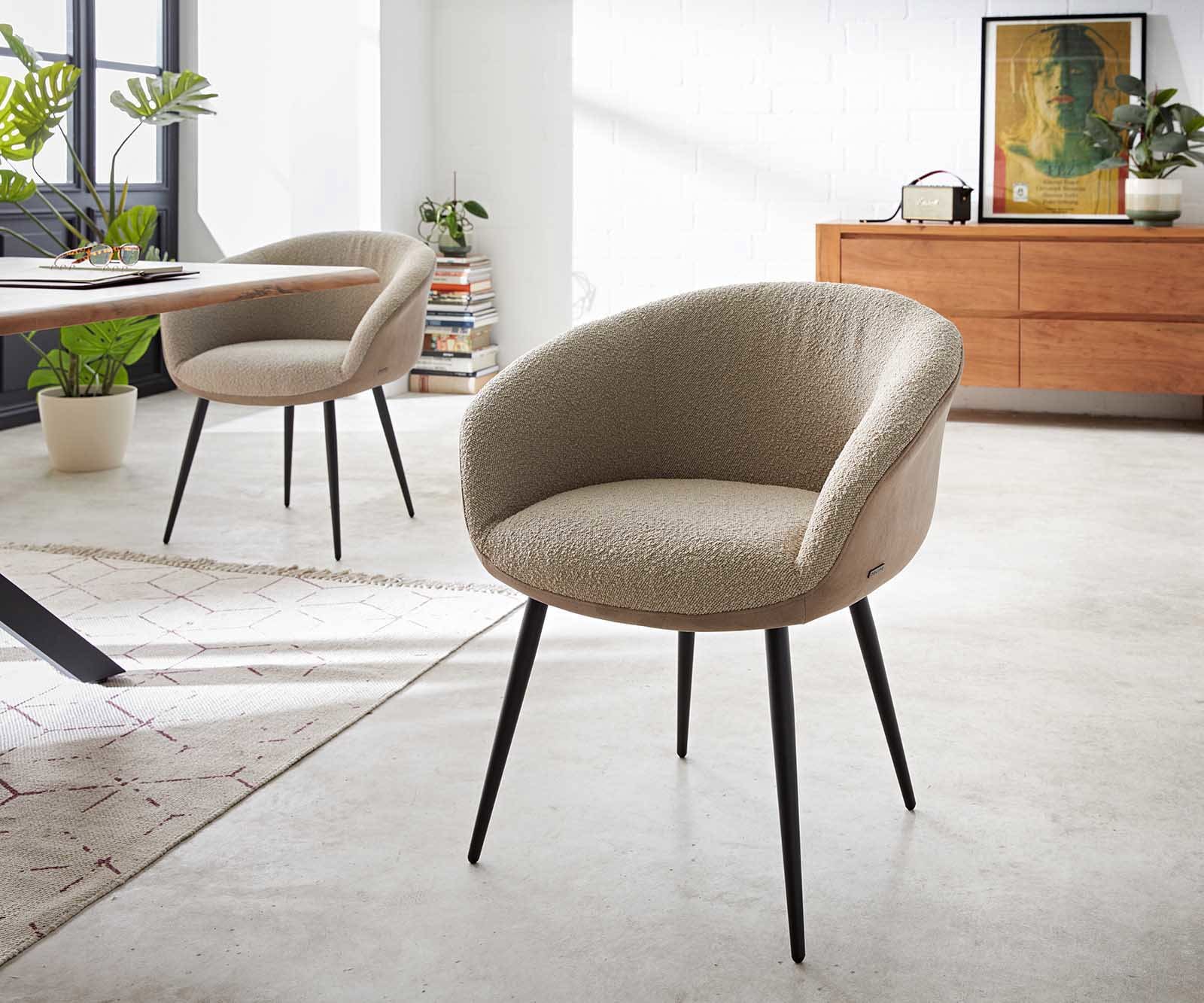 Esszimmerstuhl Vinka-Flex mit Armlehnen Materialmix Schlamm 4-Fuß konisch Schwarz Taschenfederkern Esszimmerstuhl Vinka-Flex mit Armlehnen Materialmix Schlamm 4-Fuß konisch Schwarz Taschenfederkern