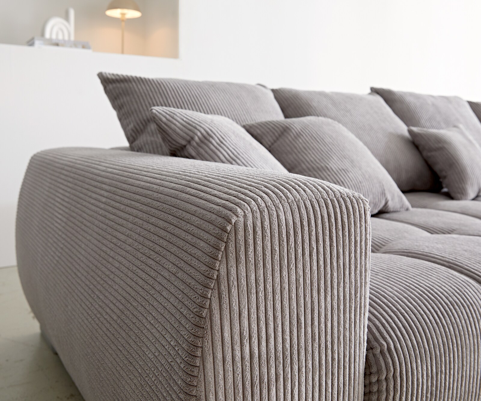 Canapé-d'angle Josea 300x220 cm velours côtelé gris argenté méridiènne droite 6
