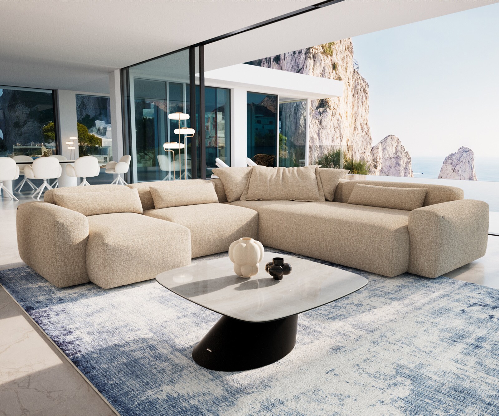 Couchtisch Edge Boot 90x90 cm Keramik Onyx Champagne Conis Metall Schwarz 6