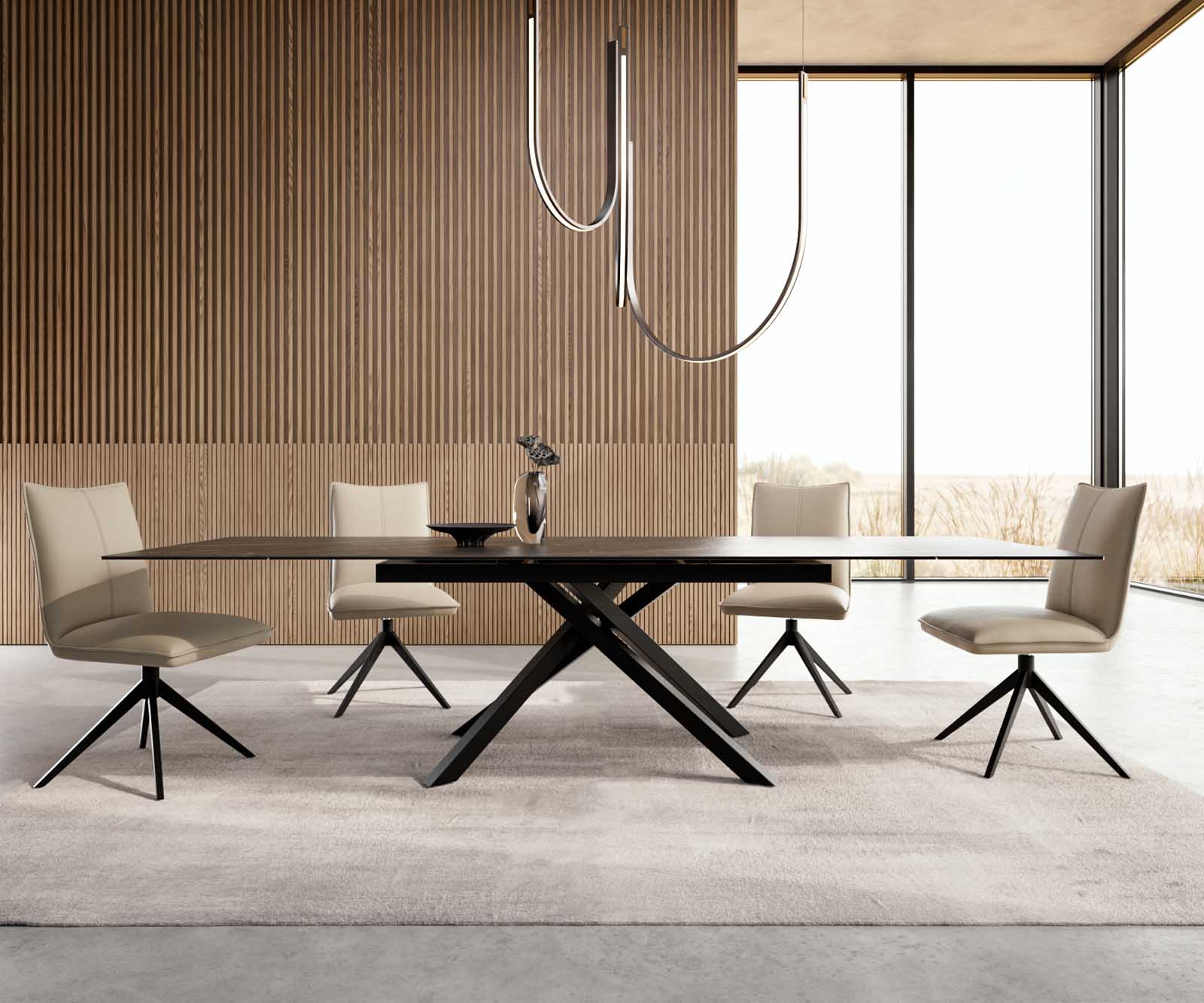 Esstisch Edge 200-300x100 Keramik Laminam®Noir Desir Braun Kreuzgestell Rechteck Schwarz ausziehbar 1 Esstisch Edge 200-300x100 Keramik Laminam®Noir Desir Braun Kreuzgestell Rechteck Schwarz ausziehbar 1