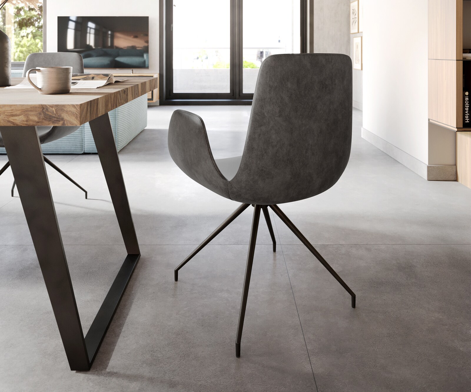 Esszimmerstuhl Ilia-Flex mit Armlehnen Mikrofaser Anthrazit Vintage Kreuzgestell konisch Schwarz 5 Esszimmerstuhl Ilia-Flex mit Armlehnen Mikrofaser Anthrazit Vintage Kreuzgestell konisch Schwarz 5