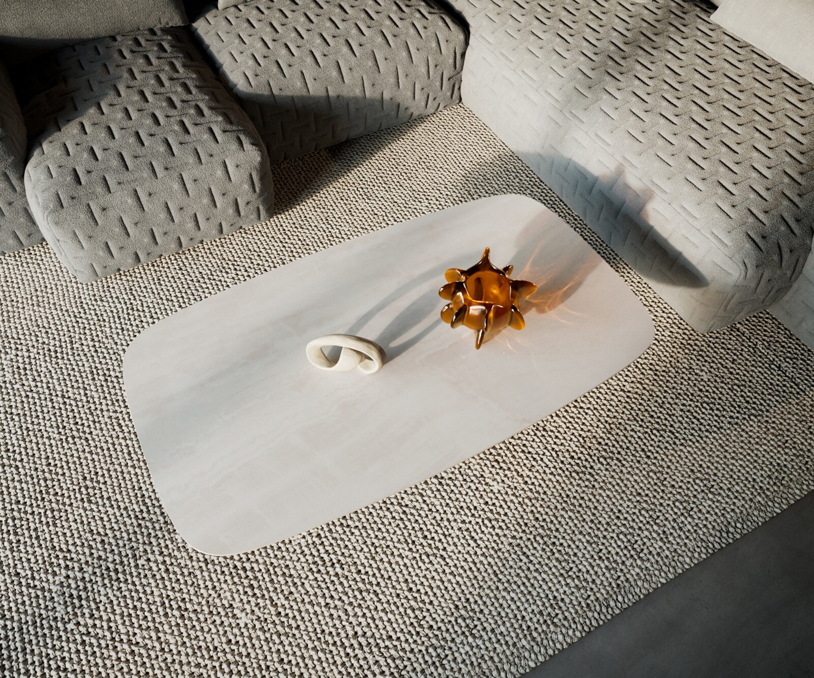 Table basse Edge forme bateau 140x80 cm céramique Onyx Champagne Borna finition effet titane 5