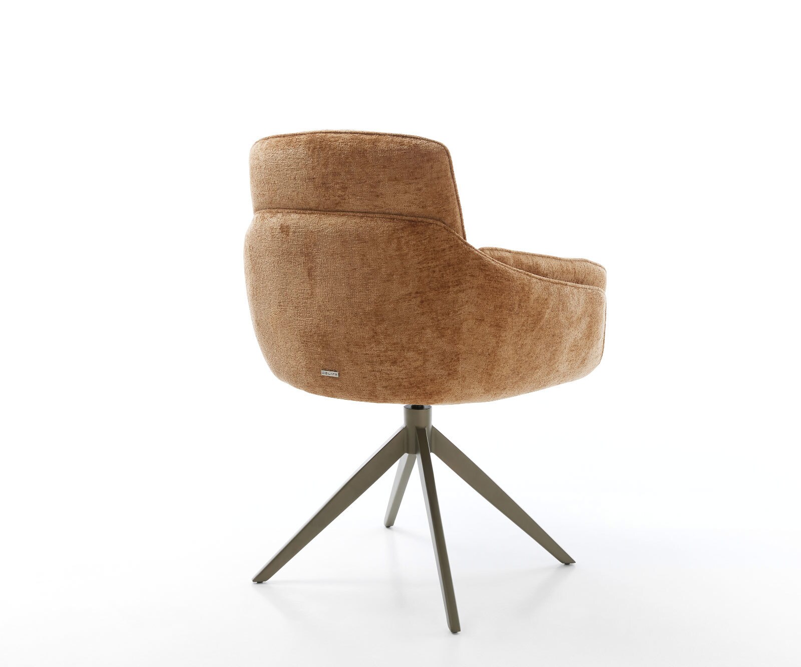 Chaise-pivotante Luan-Flex avec accoudoirs chenille rouille pied croisé large aspect titane pivotement sur 360° fonction bascule 4