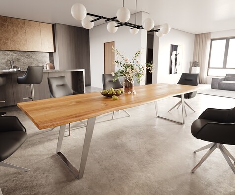 Table à manger Edge 300x100x4 chêne naturee acier inoxydable incliné Live-Edge