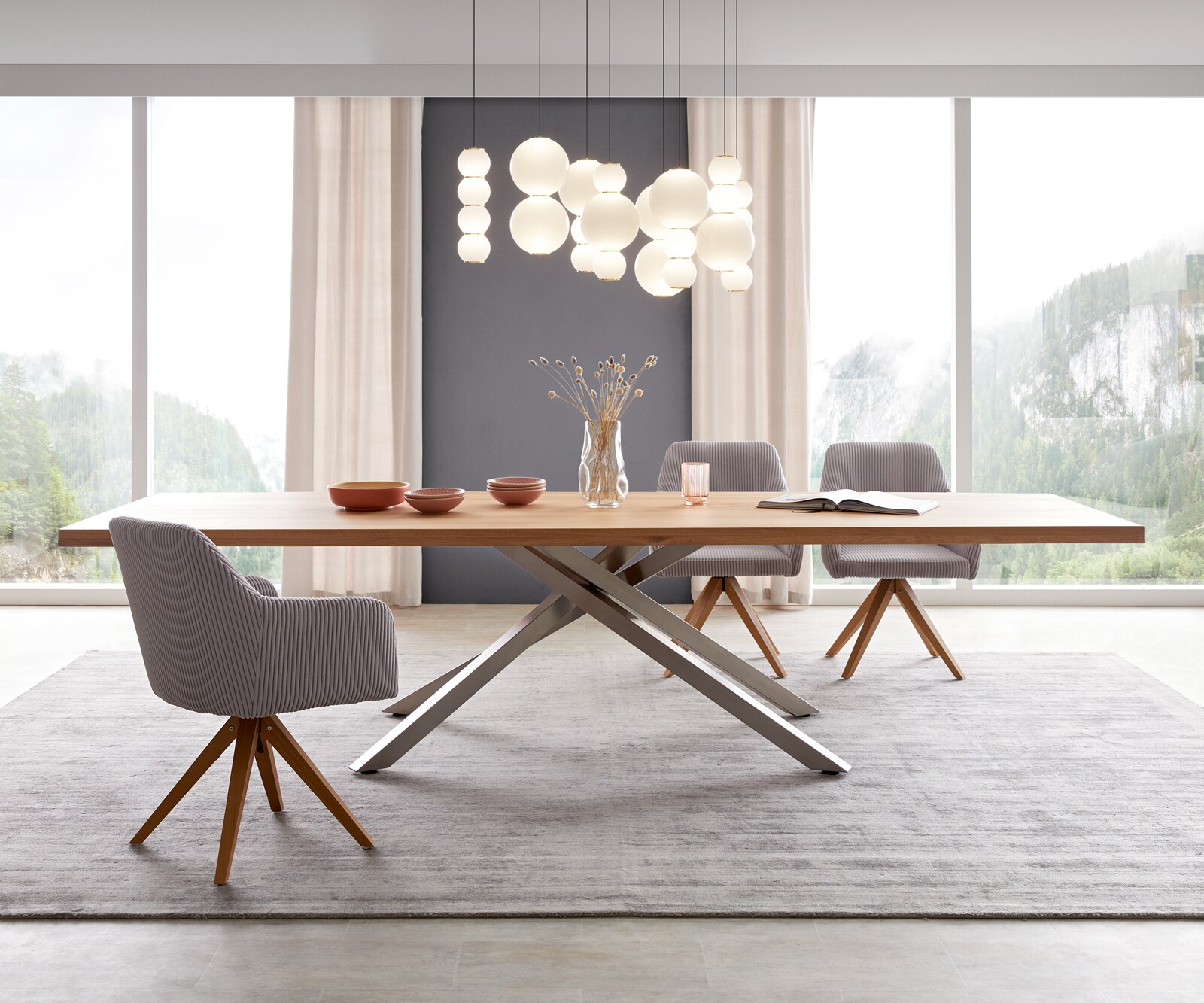 Esstisch Edge 300x100 Eiche Natur Kreuzgestell Rechteck Edelstahl 1