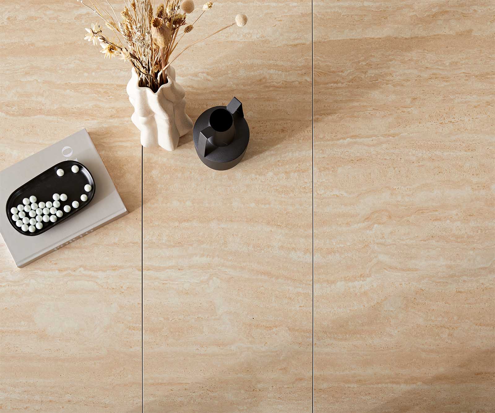 Table à manger Edge 180-220x100 céramique Travertin nature Spider acier plat noir extensible 3