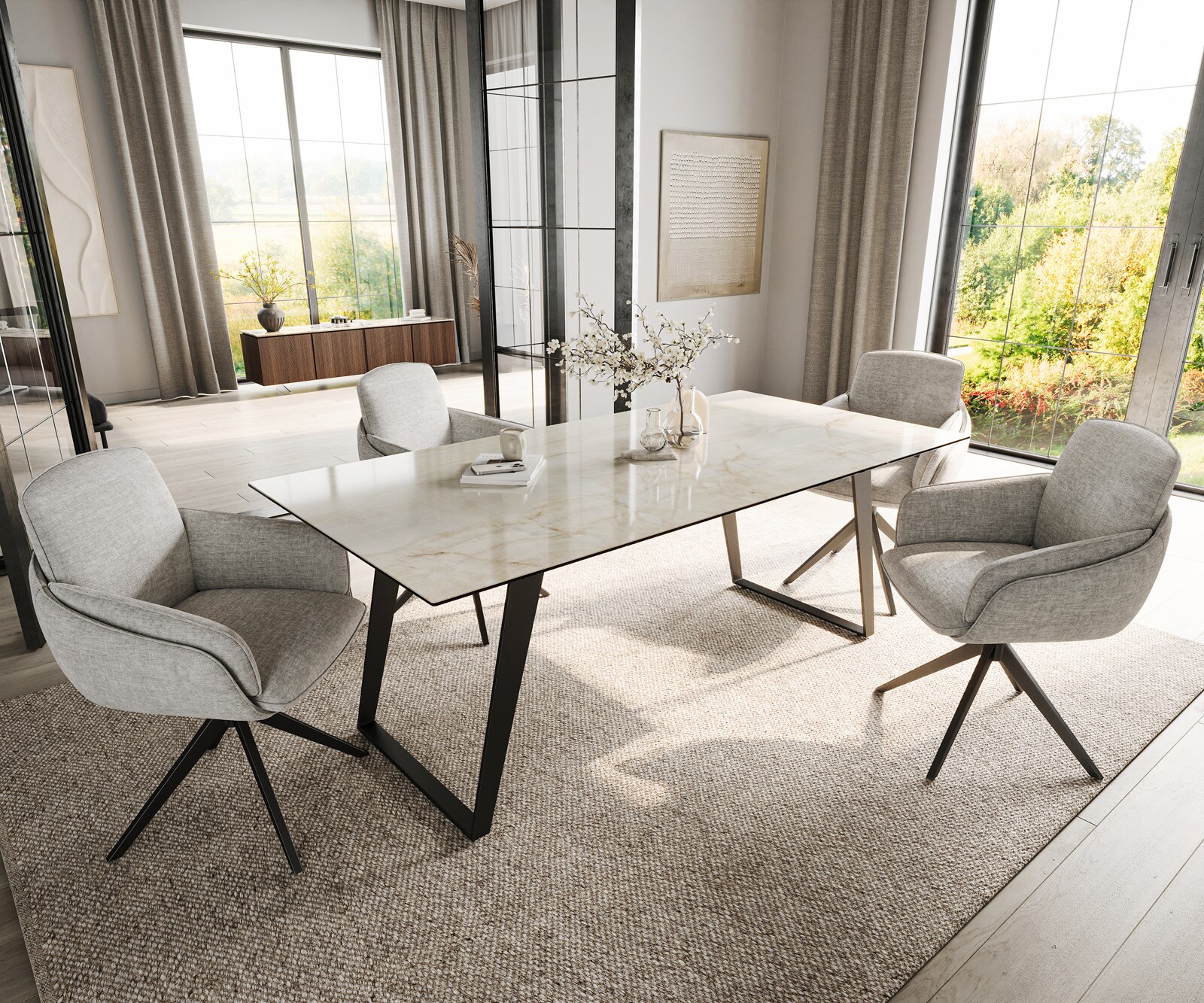 Table à manger Edge 200x100 Céramique Laminam® Onice Oro Métal Oblique Noir 5