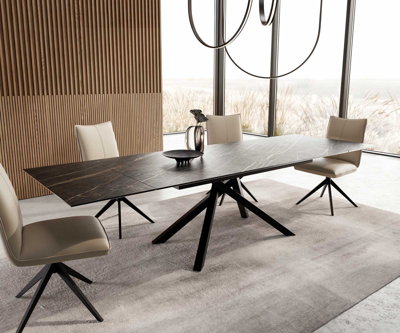 Esstisch Edge 200-300x100 Keramik Laminam®Noir Desir Braun Kreuzgestell Rechteck Schwarz ausziehbar 6 Esstisch Edge 200-300x100 Keramik Laminam®Noir Desir Braun Kreuzgestell Rechteck Schwarz ausziehbar 6