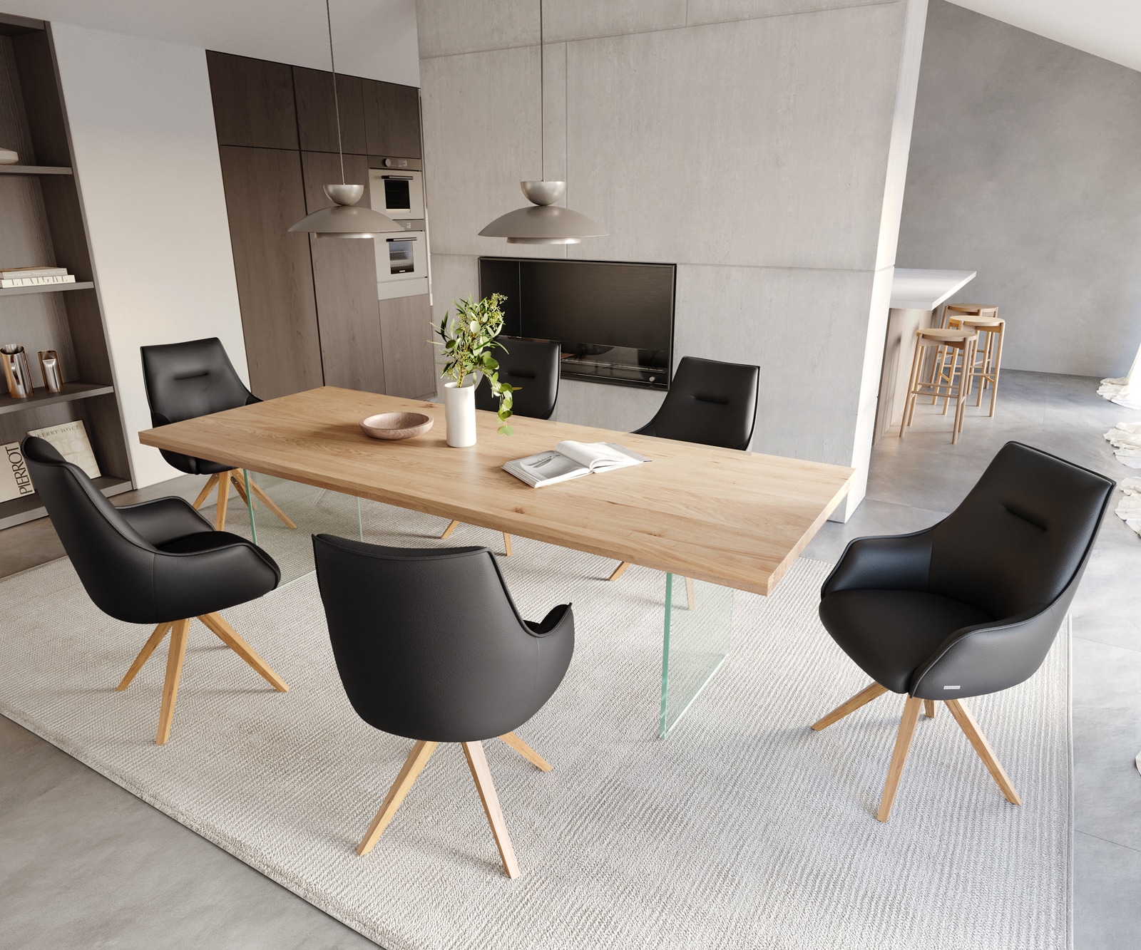 Drehstuhl Alja-Flex mit Armlehnen Echt-Leder Schwarz Holzgestell kantig Natur 180° drehbar Taschenfederkern 6 Drehstuhl Alja-Flex mit Armlehnen Echt-Leder Schwarz Holzgestell kantig Natur 180° drehbar Taschenfederkern 6