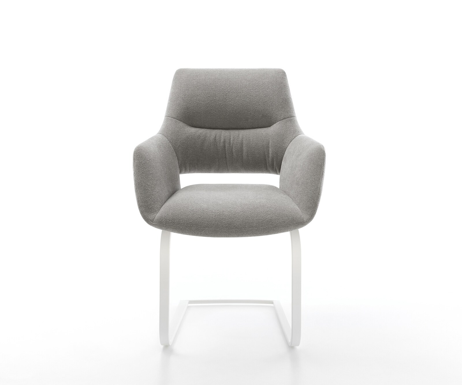Cantilever Yago-Flex avec accoudoirs tissu structuré doux gris pied cantilever plat blanc resorts ensachés 1