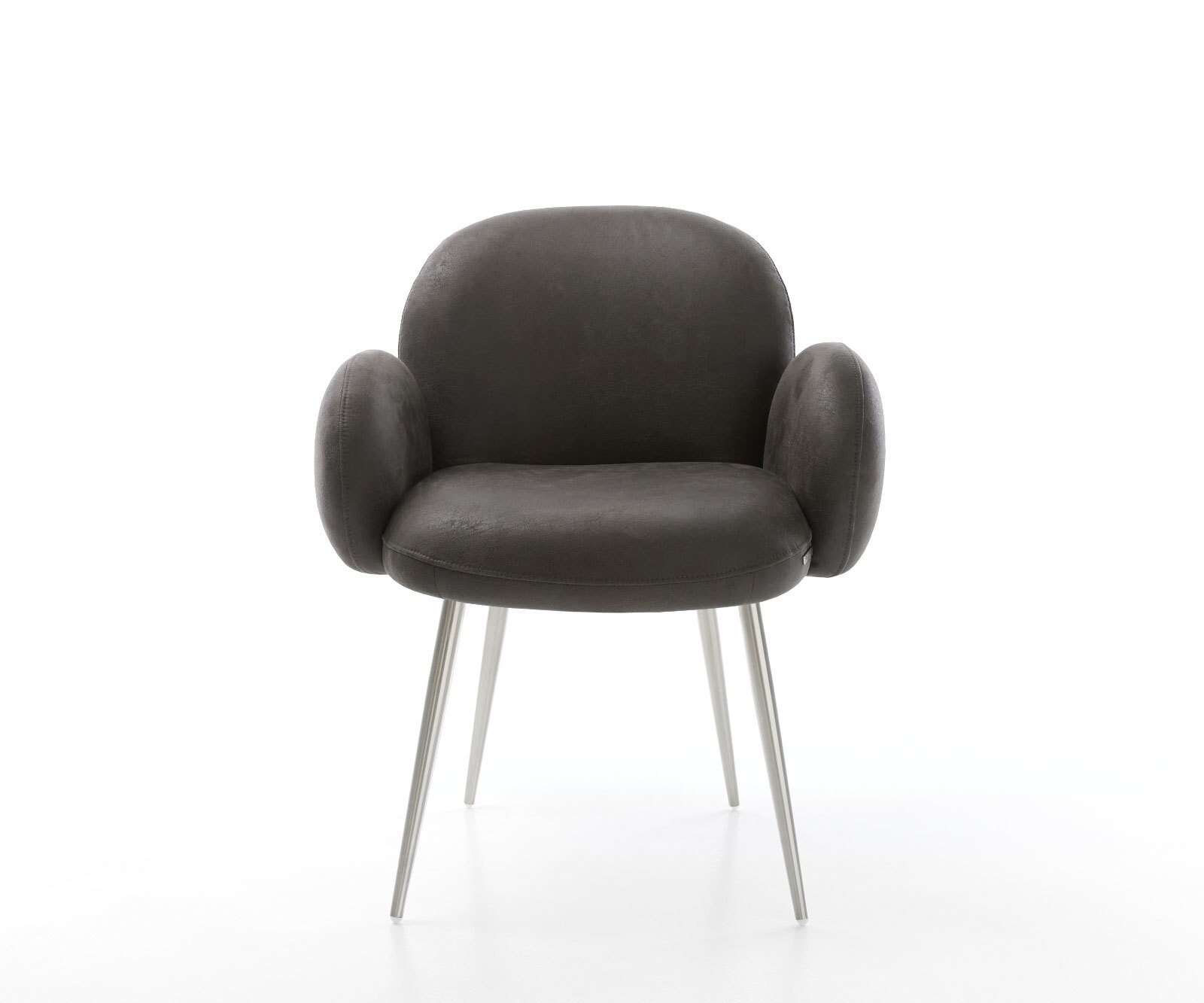 Chaise-de-salle-à-manger Nube-Flex avec accoudoirs microvelours anthracite vintage 4 pieds coniques acier inoxydable brossé ressorts ensachés 2