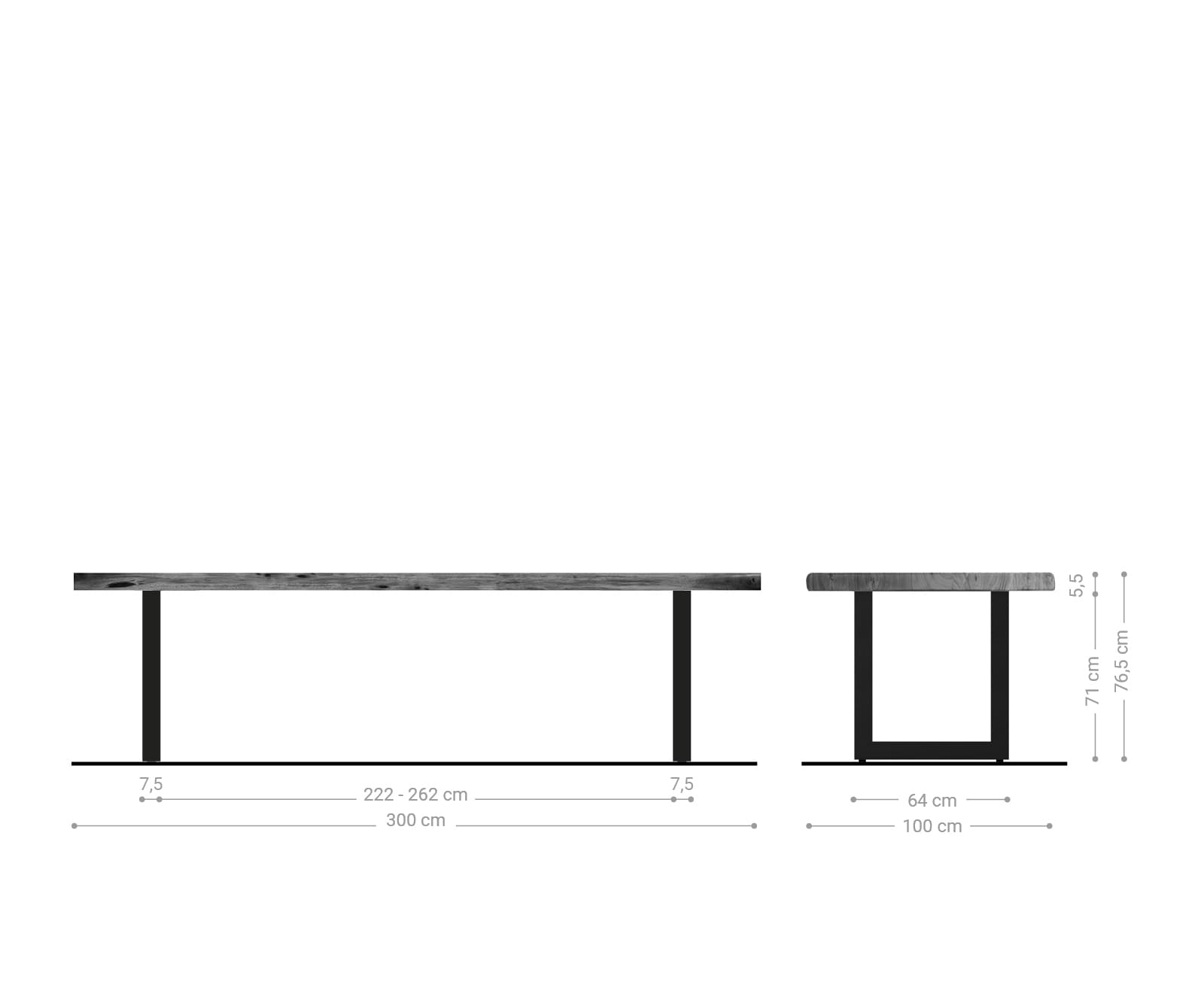 Esstisch Edge 300x100 XL Akazie Braun Edelstahl Breit Live-Edge 6