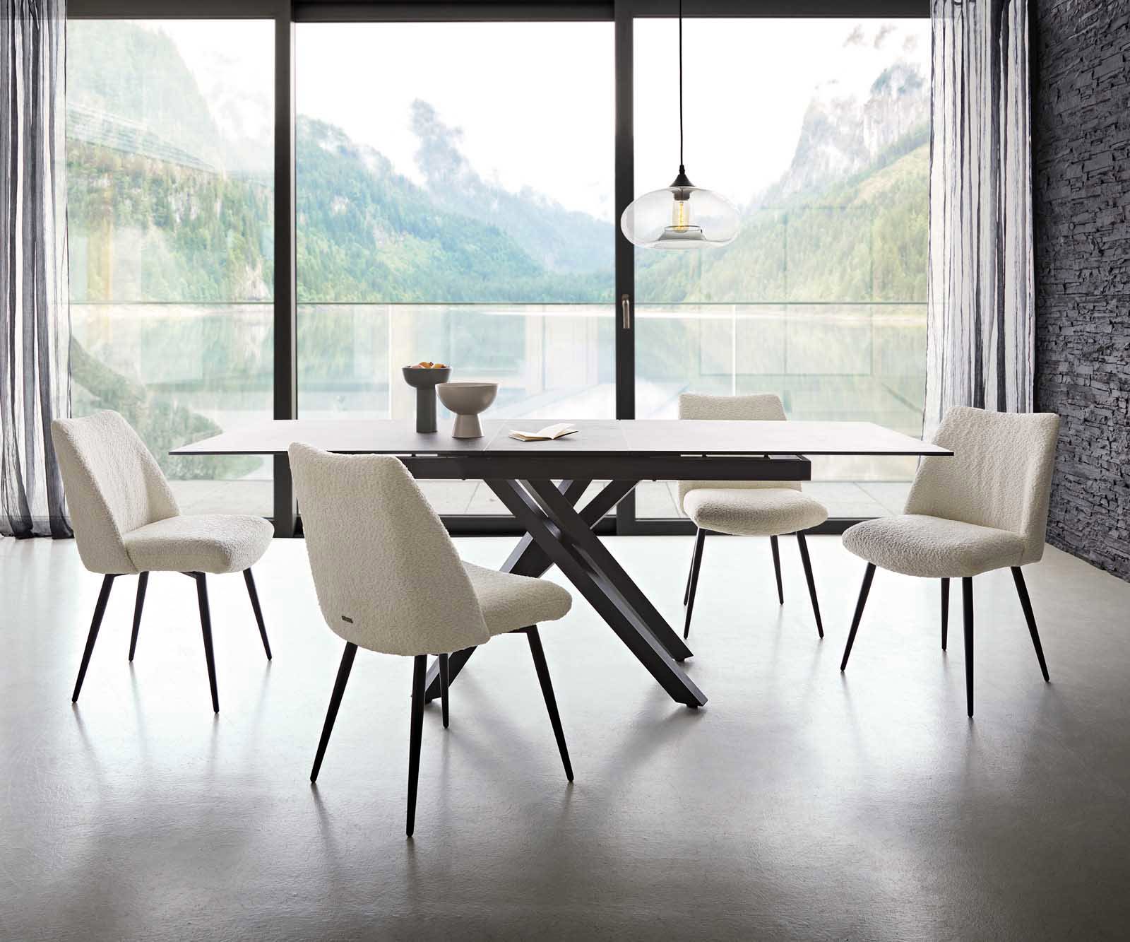 Esszimmerstuhl Elso-Flex Bouclé Weiß 4-Fuß konisch Schwarz Taschenfederkern 5 Esszimmerstuhl Elso-Flex Bouclé Weiß 4-Fuß konisch Schwarz Taschenfederkern 5