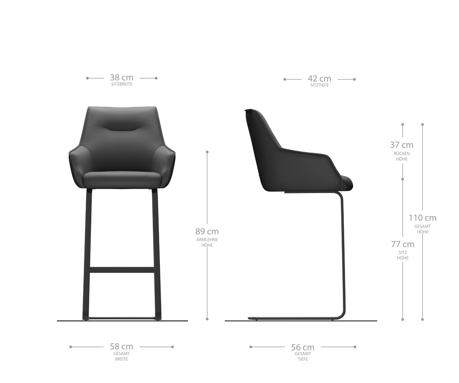 Chaise-de-bar Alja-Flex Bouclé Blanc cadre luge plat Métal Noir Ressorts ensachés 6