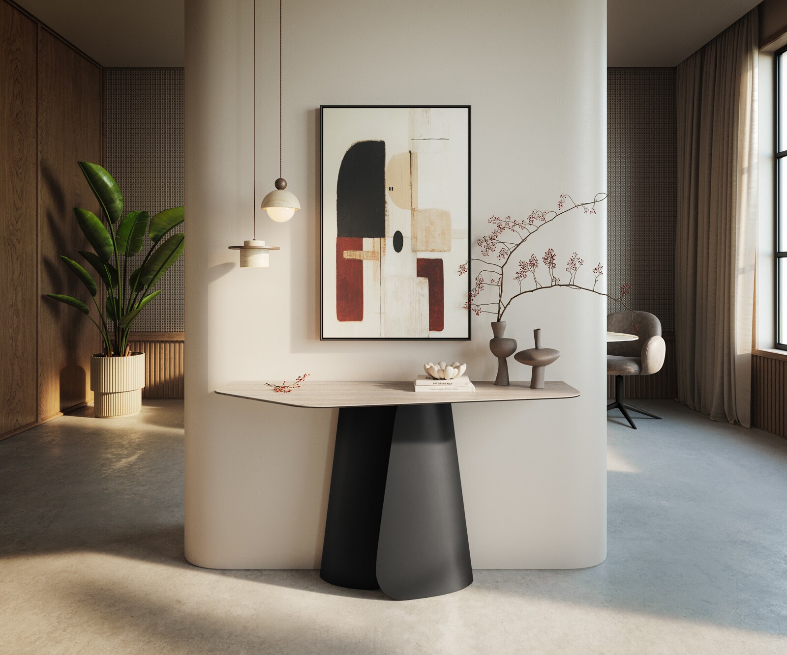 Console Edge Polygonal 140x50 cm Céramique Laminam® Travertino Bianco Creme-Weiß Livos Métal Noir 4