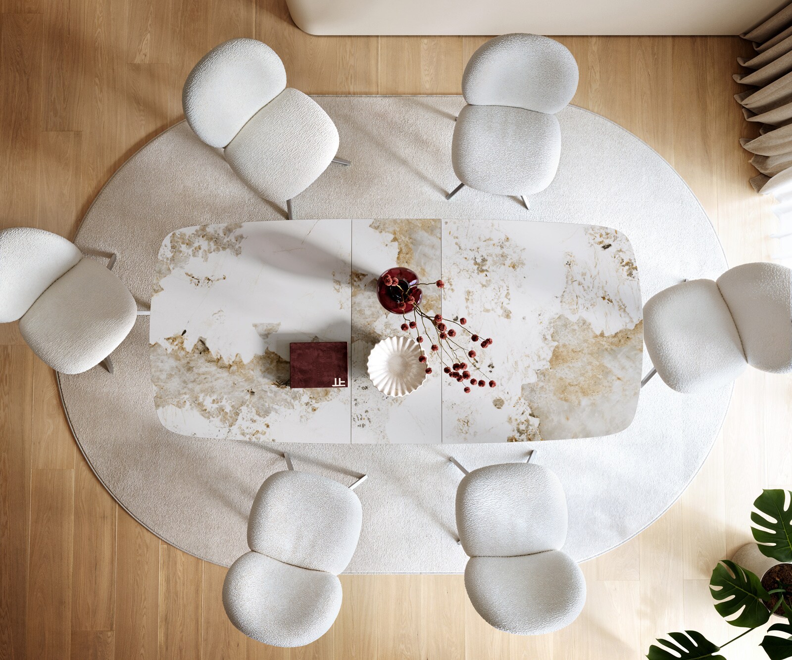 Table à manger Edge 180-220x100cm Céramique Minas Mélange Blanc-Beige Wave acier inoxydable extensible 7