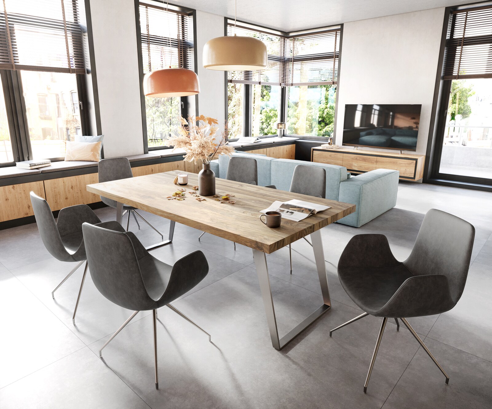 Esszimmerstuhl Ilia-Flex mit Armlehnen Mikrofaser Anthrazit Vintage Kreuzgestell konisch Edelstahl 3 Esszimmerstuhl Ilia-Flex mit Armlehnen Mikrofaser Anthrazit Vintage Kreuzgestell konisch Edelstahl 3