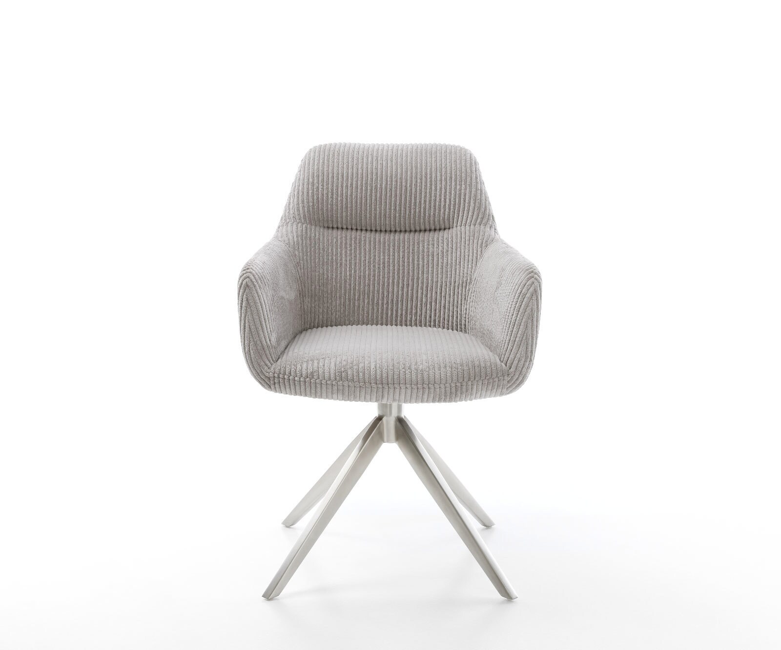 Chaise-pivotante Pejo-Flex côtelé gris argenté pied croisé large acier inoxydable brossé pivotement sur 360° fonction bascule ressorts ensachés 1