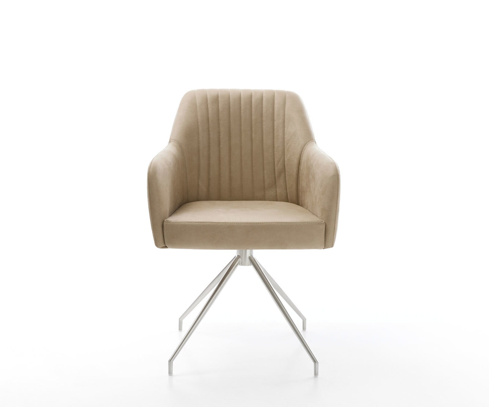 Chaise-de-salle-à-manger Greg-Flex microvelours beige vintage pied croisé conique acier inoxydable brossé ressorts ensachés 1 Chaise-de-salle-à-manger Greg-Flex microvelours beige vintage pied croisé conique acier inoxydable brossé ressorts ensachés 1