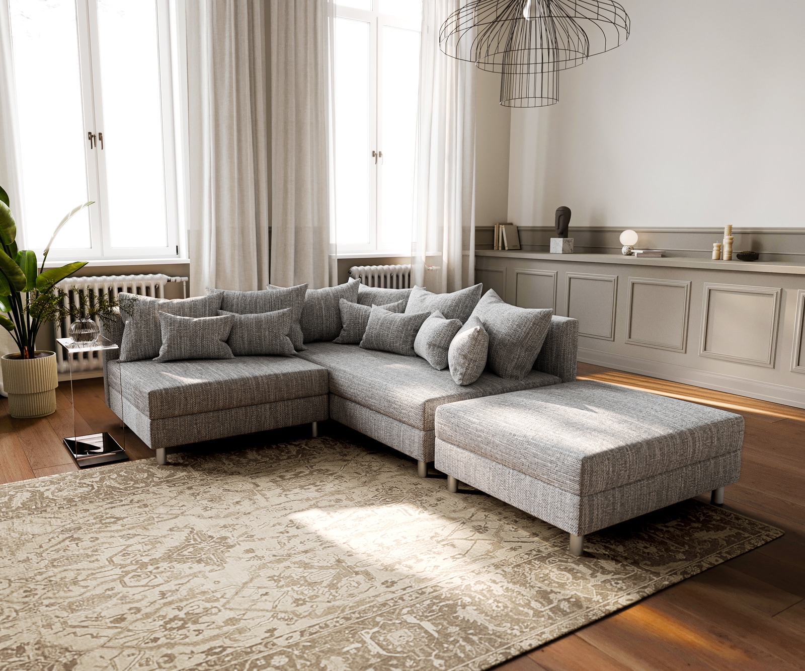 Ecksofa Clovis Hellgrau Strukturstoff Hocker Ottomane Rechts Modulsofa Ecksofa Clovis Hellgrau Strukturstoff Hocker Ottomane Rechts Modulsofa