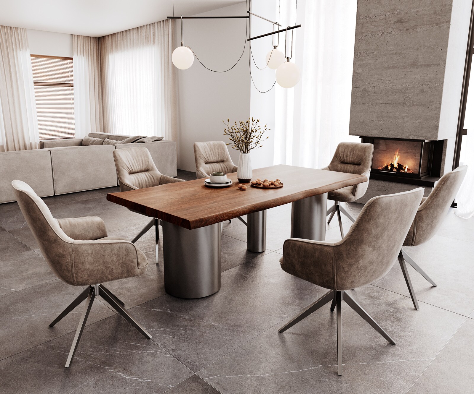 Esstisch Edge 200x100 XL Akazie Braun Troa Edelstahl Graphit Live-Edge 5
