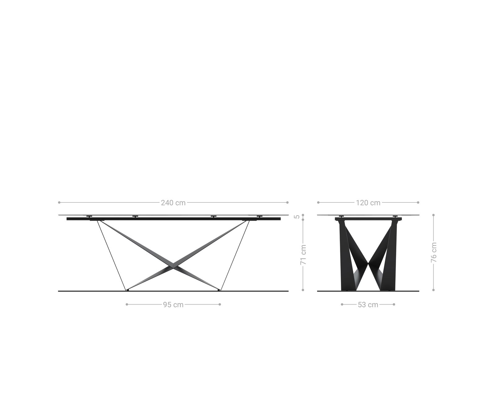 Esstisch Edge Boot 240x120 cm Reliefglas Perlmutt 3D-Design Spider Metall Weiß 5