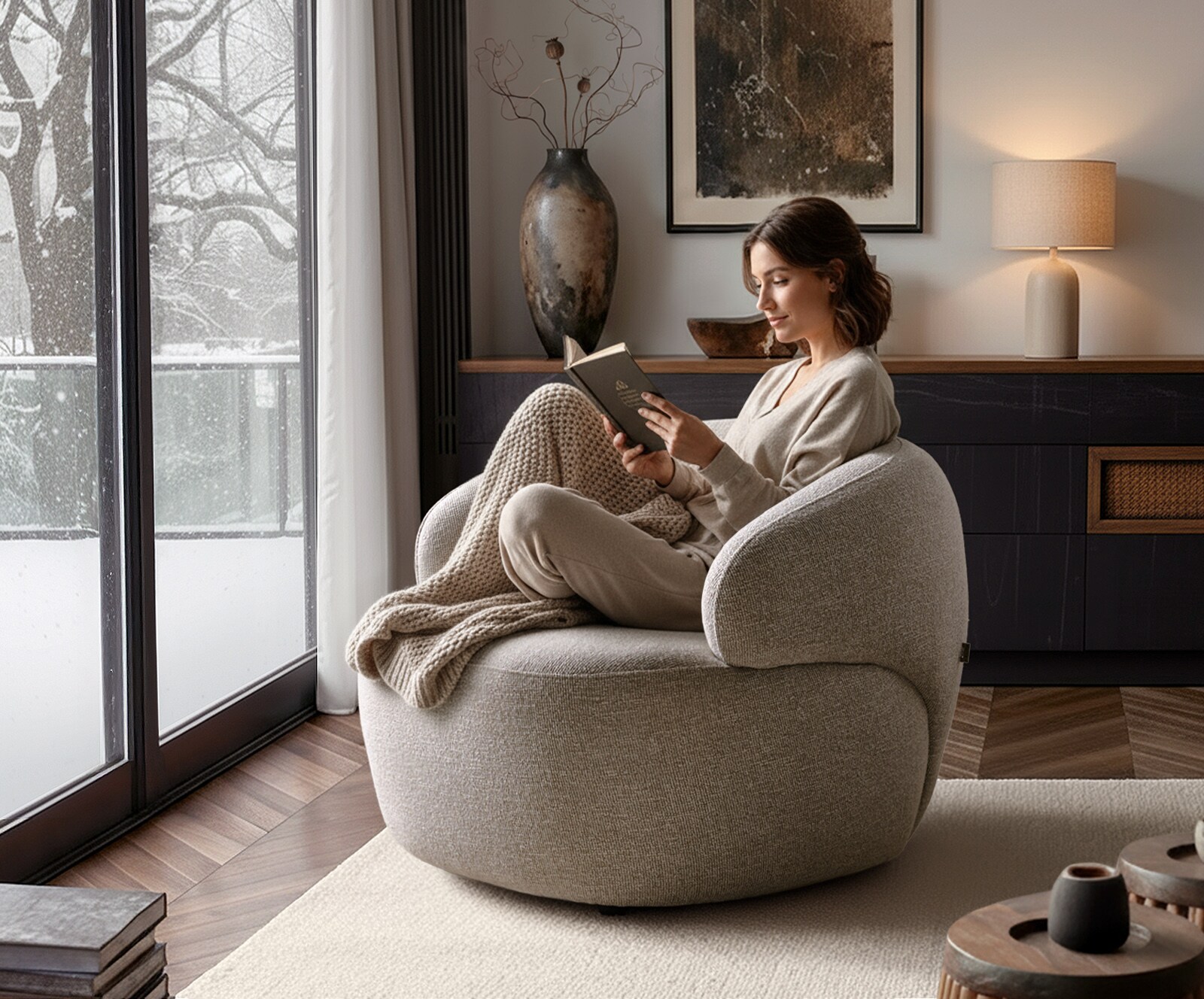 Loungesessel Nova 88x88 cm Webstoff Soft Beige 1