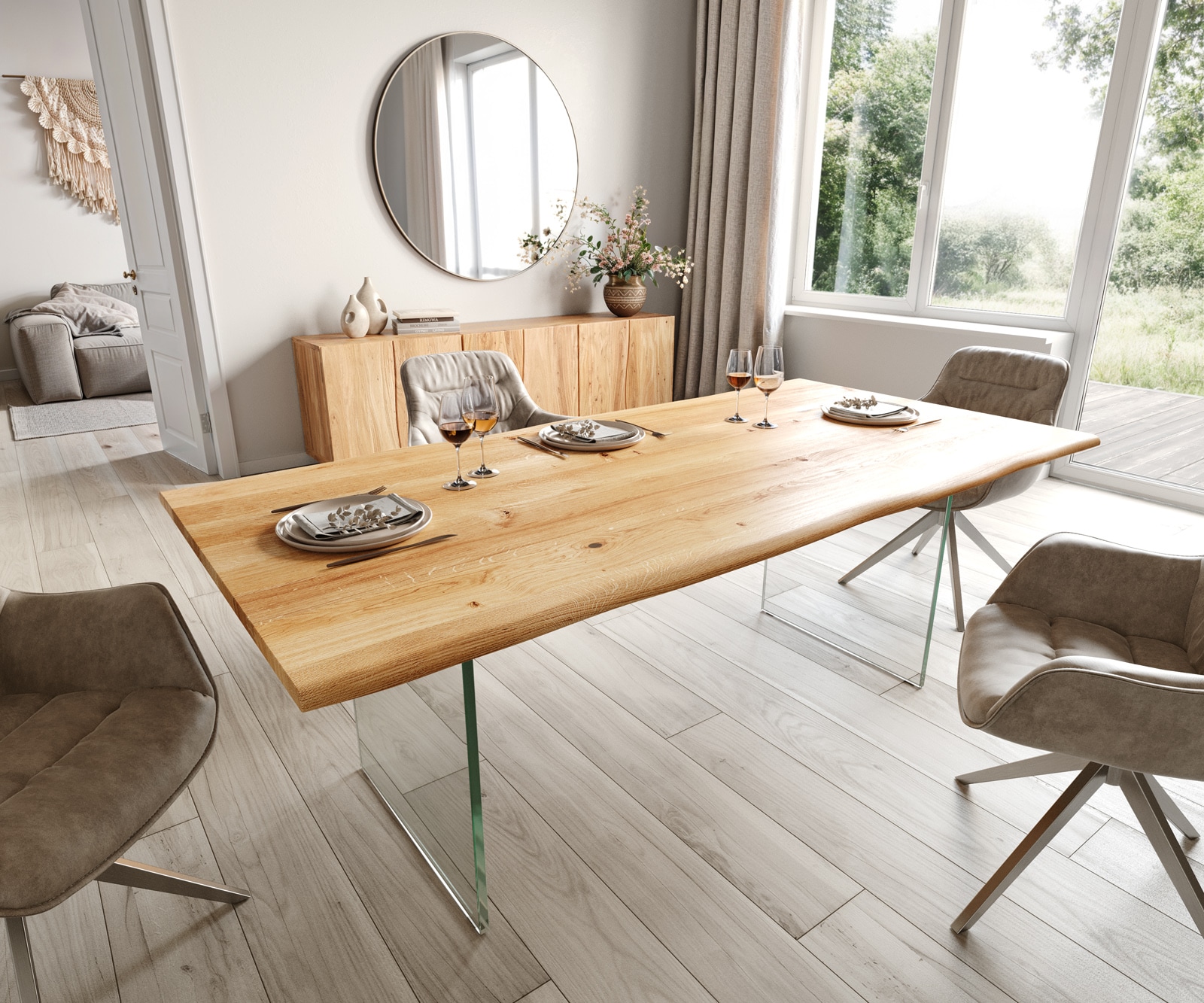 Esstisch Edge 200x100x2,5-3 Eiche Natur Glas Live-Edge Esstisch Edge 200x100x2,5-3 Eiche Natur Glas Live-Edge