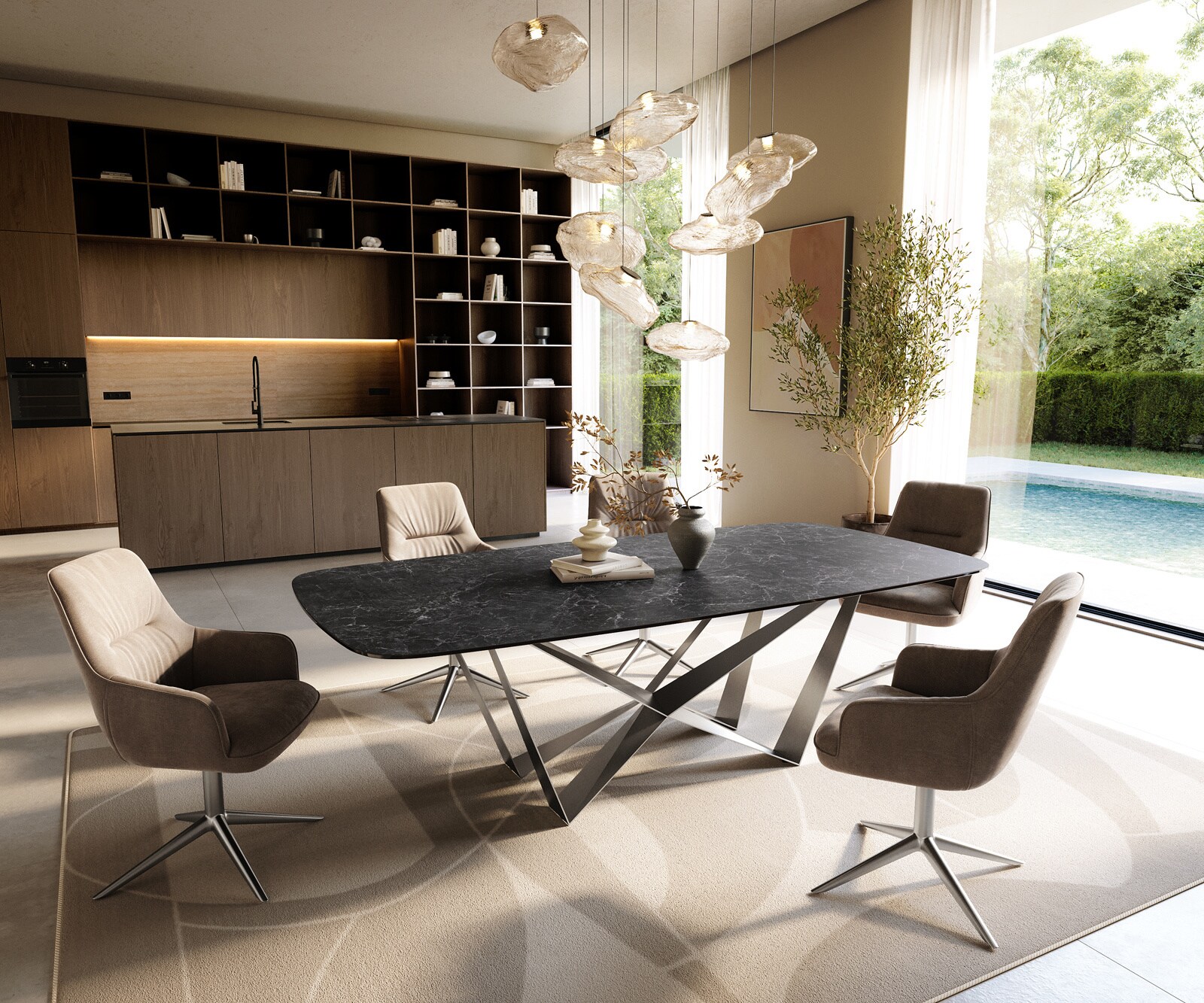 Esstisch Edge Boot 240x120 cm Keramik Laminam® Nero Greco Anthrazit Spider Flachstahl Edelstahl 5