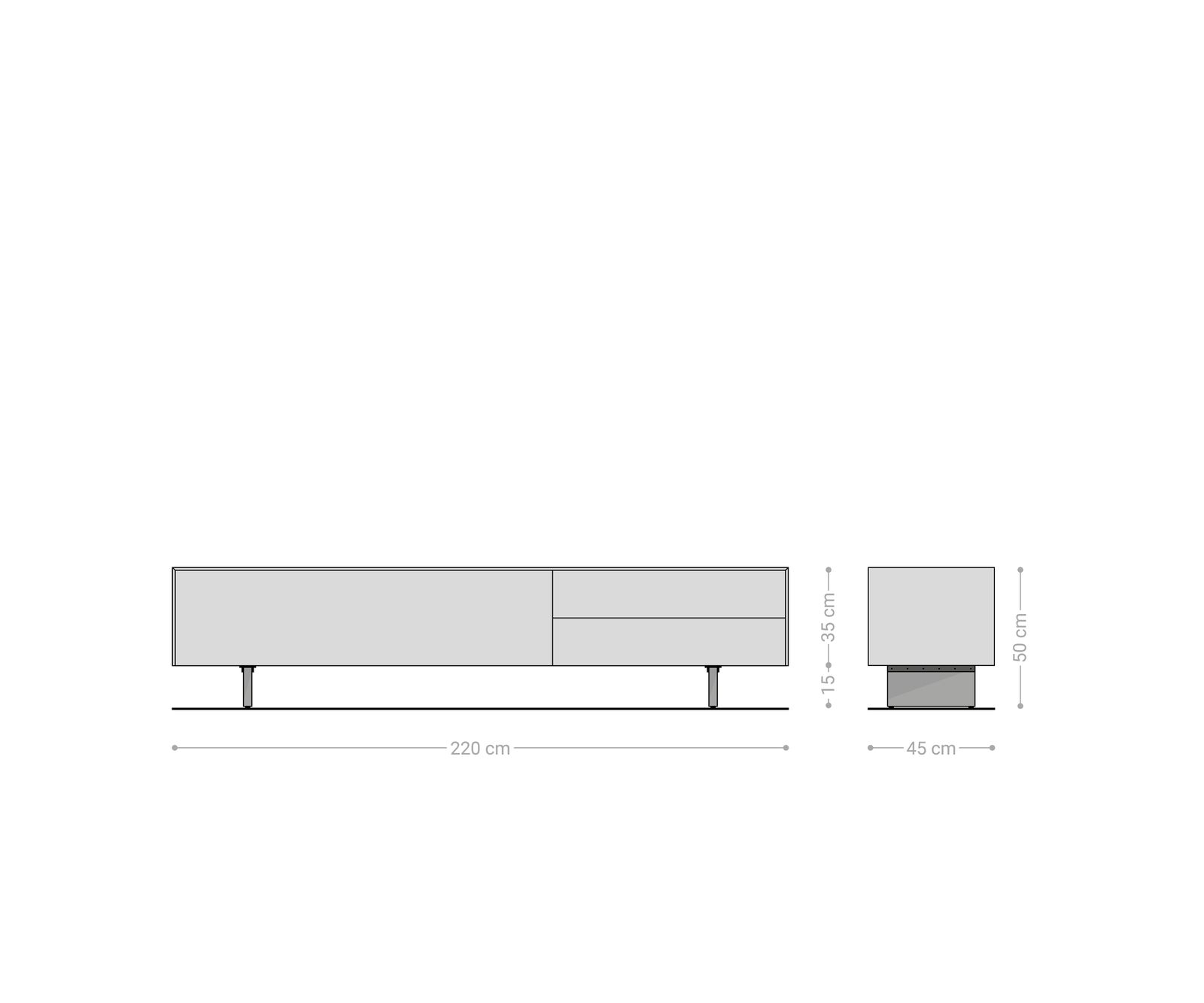 Lowboard Cuor 220 cm Keramik Laminam® Travertino Bianco Creme-Weiß 1 Klappe 2 Schubfächer Fuß Schwebeoptik Acrylglas 7