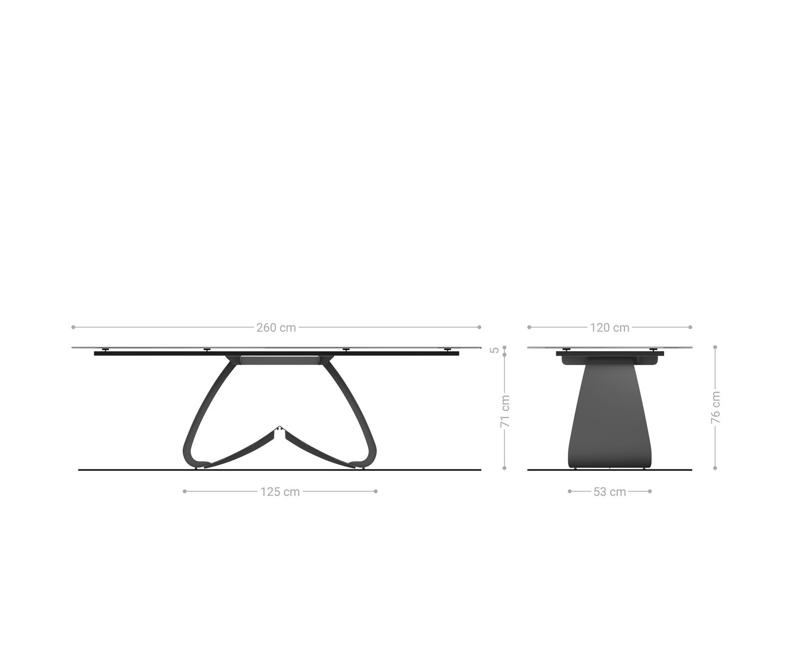 Table à manger Edge Boot 260x120 cm Céramique Laminam® Nero Greco Anthracite piètement en W Métal Noir 5