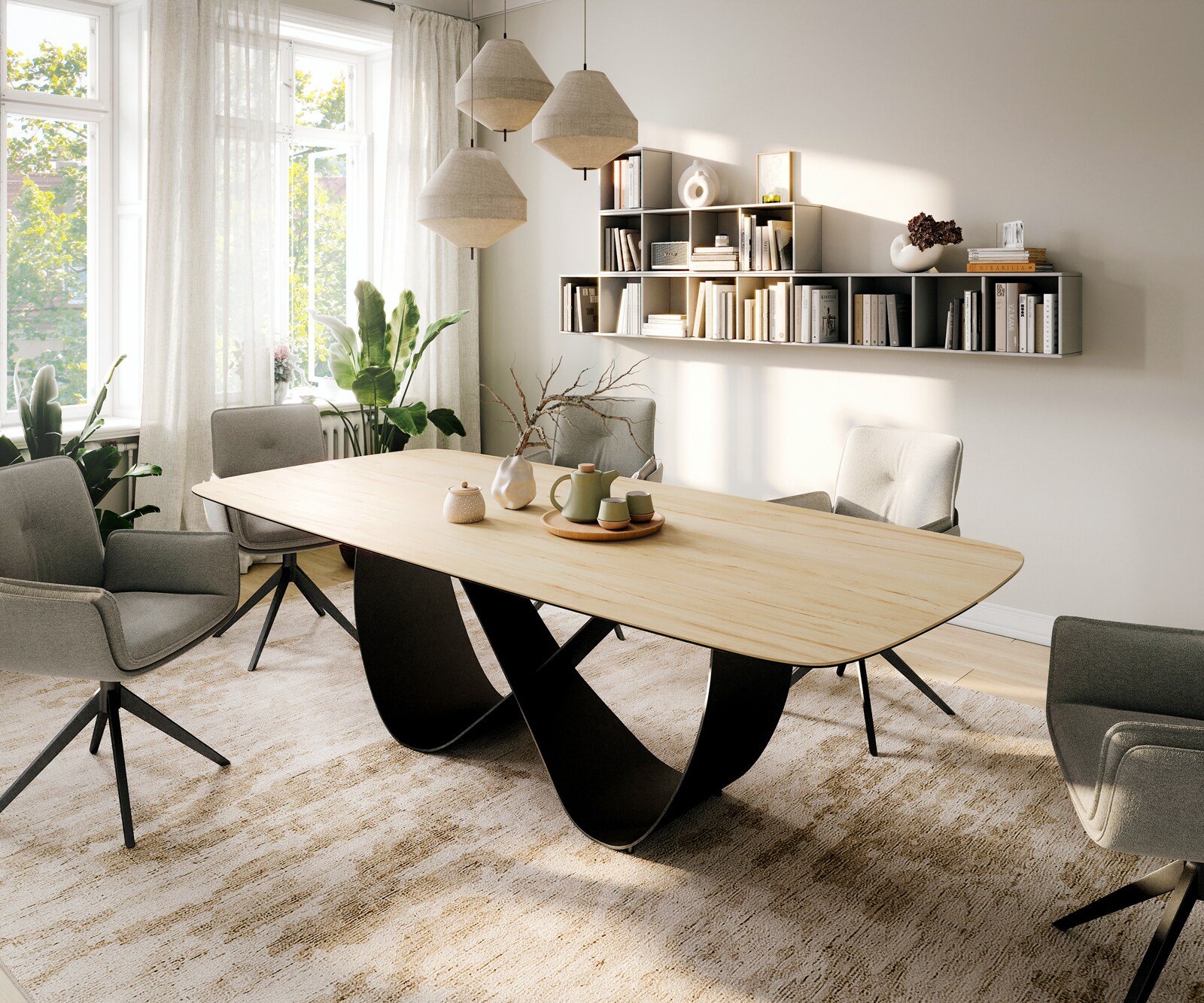Table à manger Edge Boot 260x120 cm Céramique Laminam® Sabbia Eichefarbig Infinity Métal Noir 1