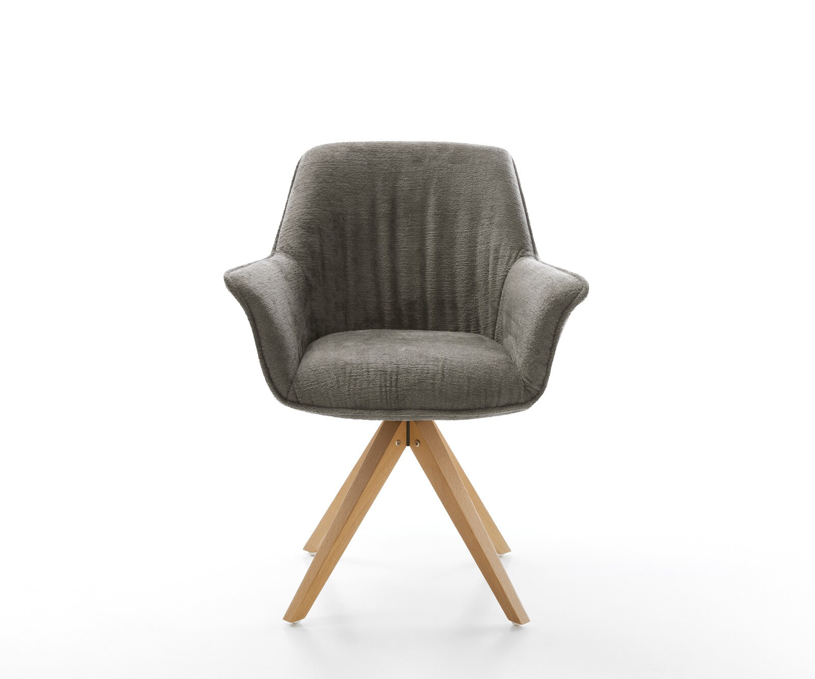 Drehstuhl Keila-Flex mit Armlehnen Bouclé Soft Schlamm Holzgestell kantig Natur 180° drehbar 2