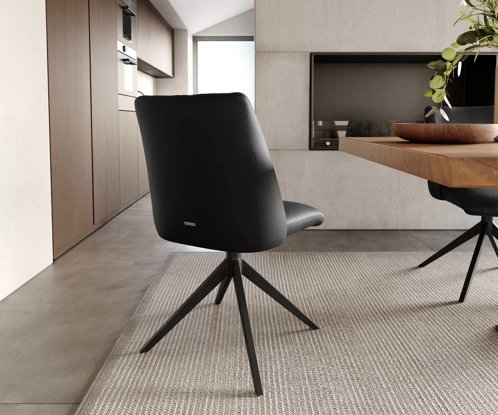 Chaise-pivotante Elso-Flex cuir de vache noir pied croisé large noir pivotement sur 360° ressorts ensachés 3