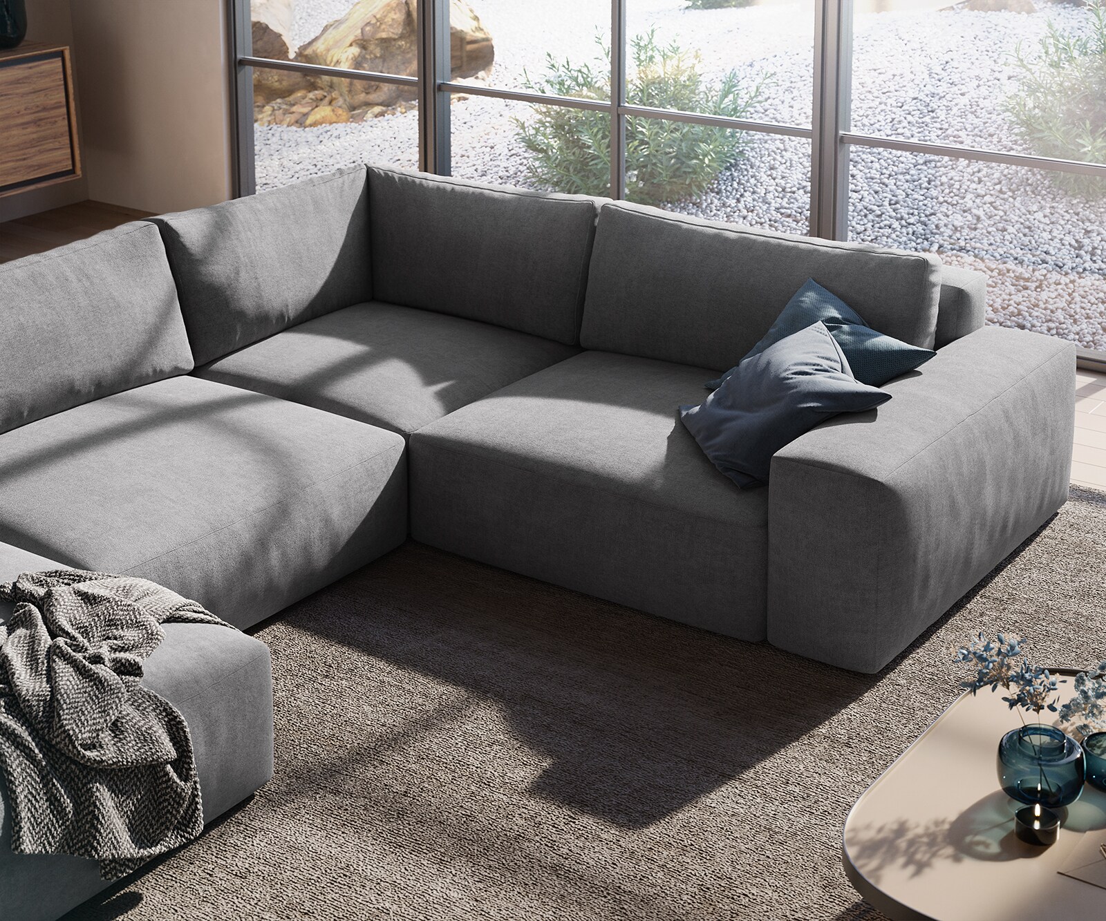 Canapé panoramique Lanzo XL 360x260 cm Microfibre Gris Recamière variable 6