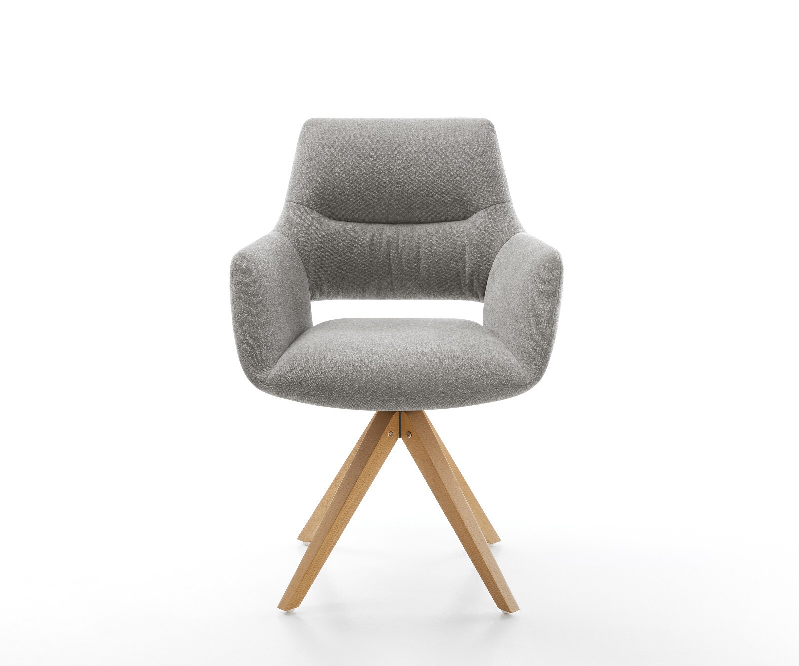 Drehstuhl Yago-Flex mit Armlehnen Strukturstoff Soft Grau Holzgestell kantig Natur 360° drehbar Taschenfederkern 2