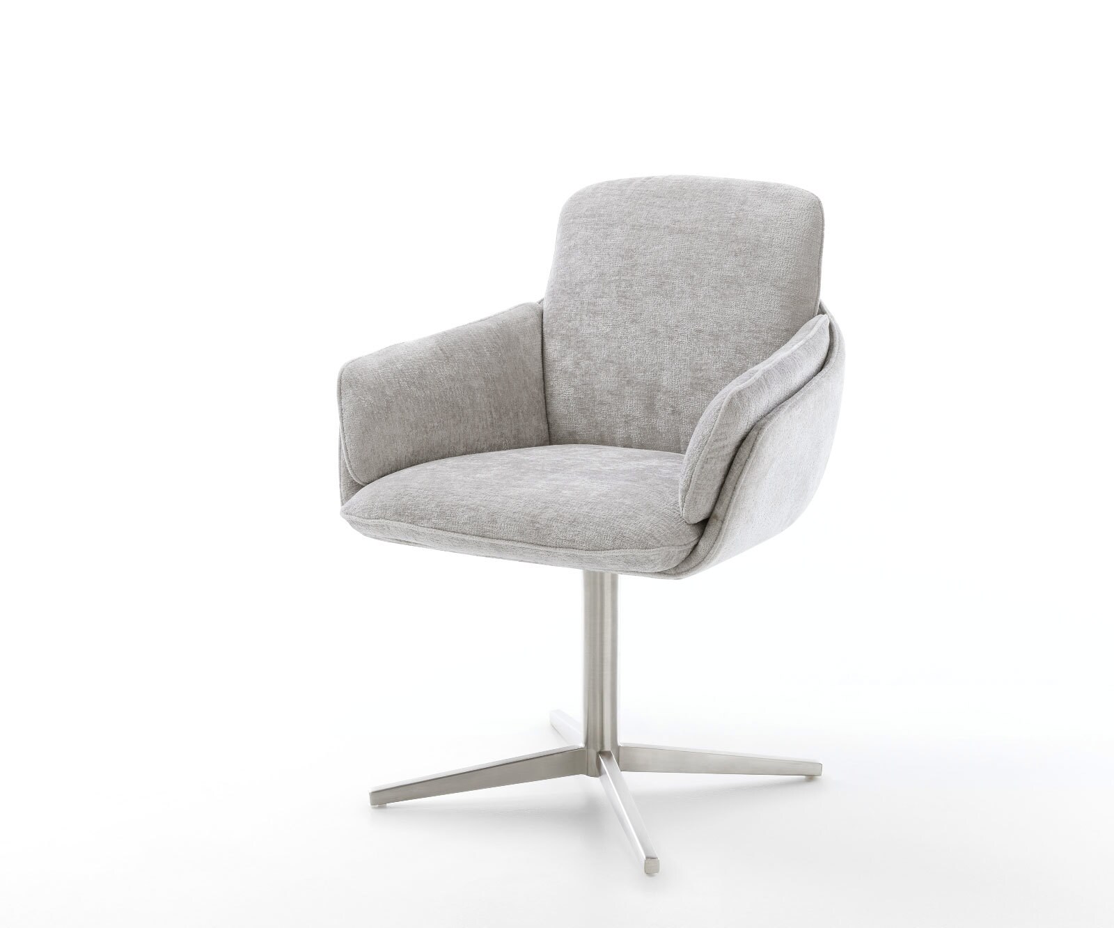 Drehstuhl Luan-Flex mit Armlehnen Chenille Silbergrau Fußkreuz Edelstahl 360° drehbar Drehstuhl Luan-Flex mit Armlehnen Chenille Silbergrau Fußkreuz Edelstahl 360° drehbar
