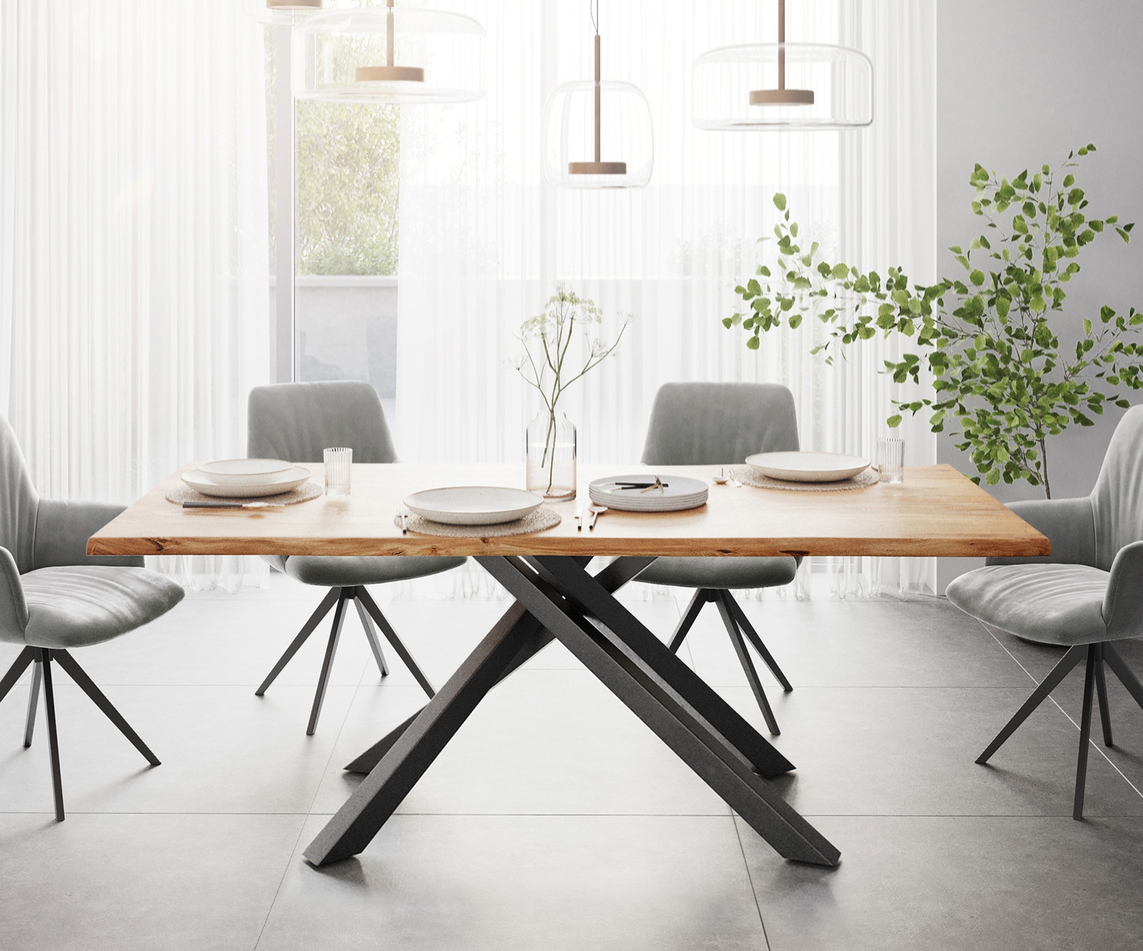 Esstisch Edge 200x100 Akazie Natur Kreuzgestell Rechteck Schwarz Live-Edge 1 Esstisch Edge 200x100 Akazie Natur Kreuzgestell Rechteck Schwarz Live-Edge 1