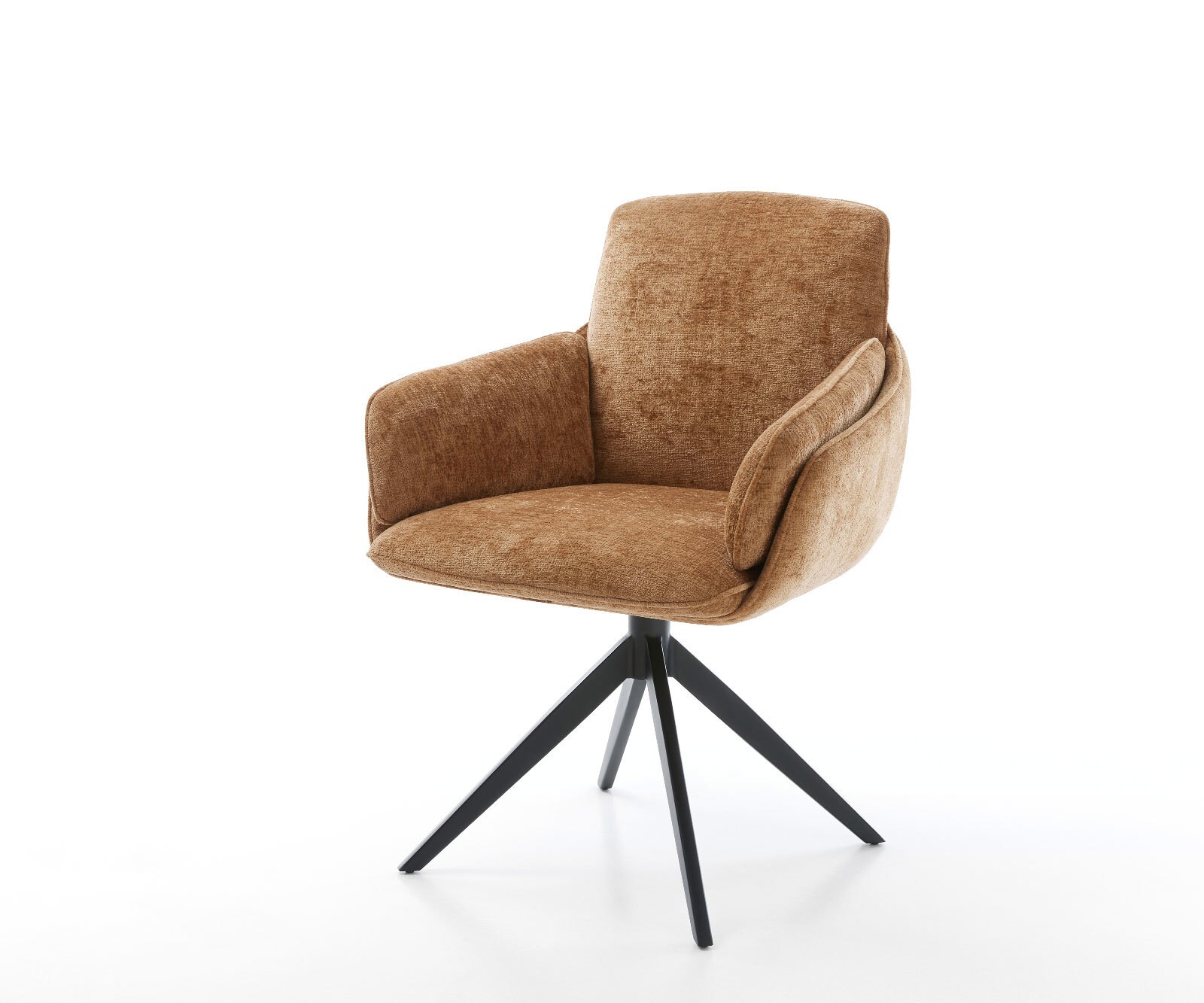 Chaise-de-salle-à-manger Luan-Flex avec accoudoirs tissu mixte couleur boue pied trapèze acier inoxydable