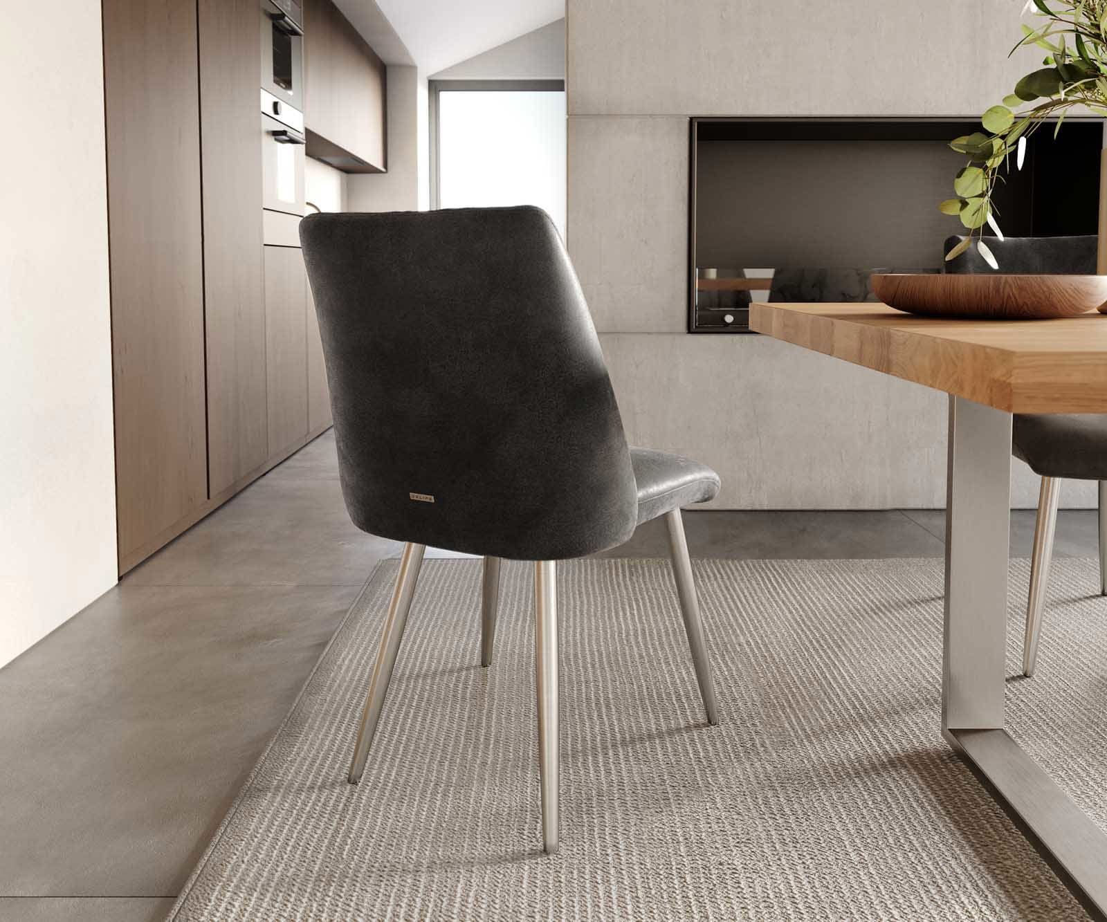 Esszimmerstuhl Elso-Flex Mikrofaser Anthrazit Vintage 4-Fuß konisch Edelstahl Taschenfederkern 3 Esszimmerstuhl Elso-Flex Mikrofaser Anthrazit Vintage 4-Fuß konisch Edelstahl Taschenfederkern 3