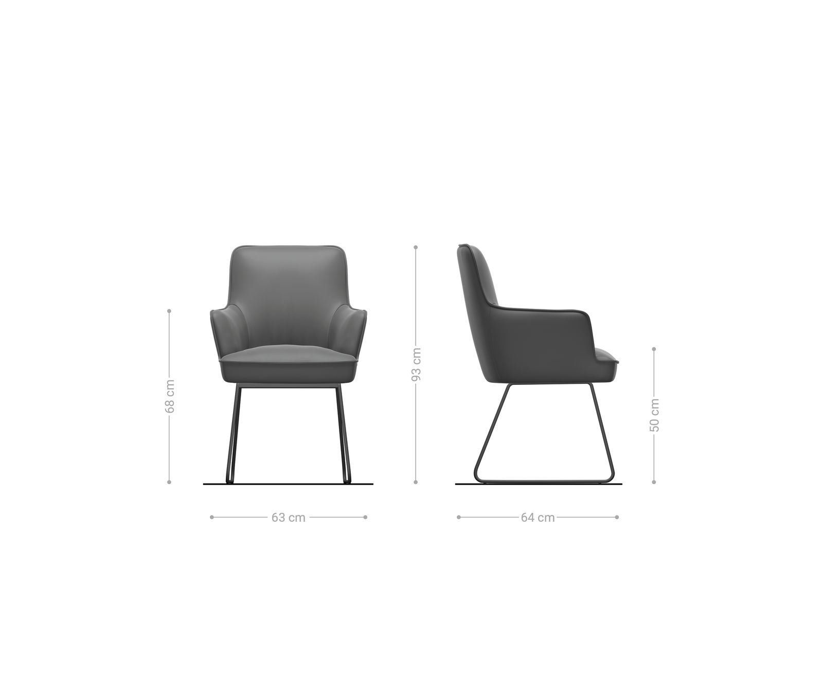 Esszimmerstuhl Heira-Flex mit Armlehnen Echt-Leder Schlamm Kufengestell Schwarz Taschenfederkern 6