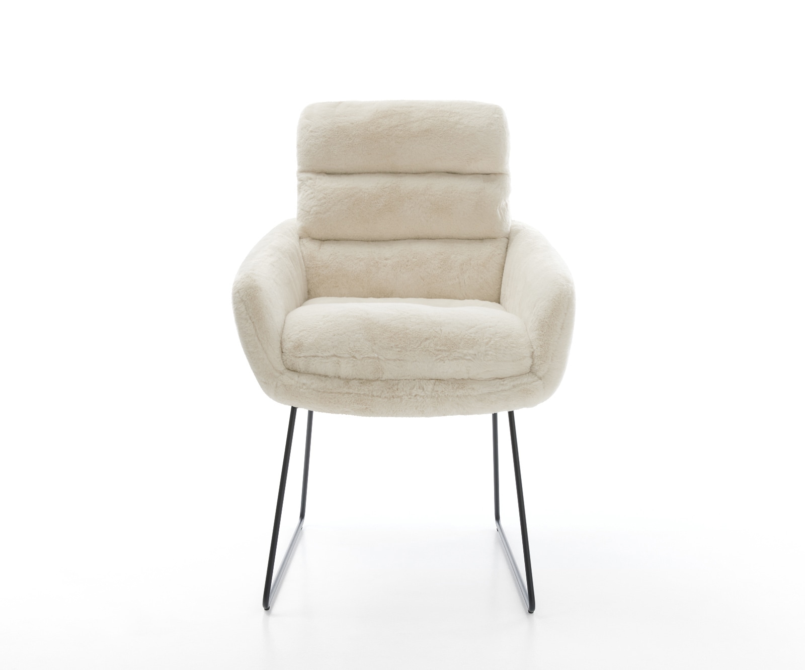 Chaise-de-salle-à-manger Abelia-Flex avec accoudoirs peluche crème-blanc pied trapèze noir 2