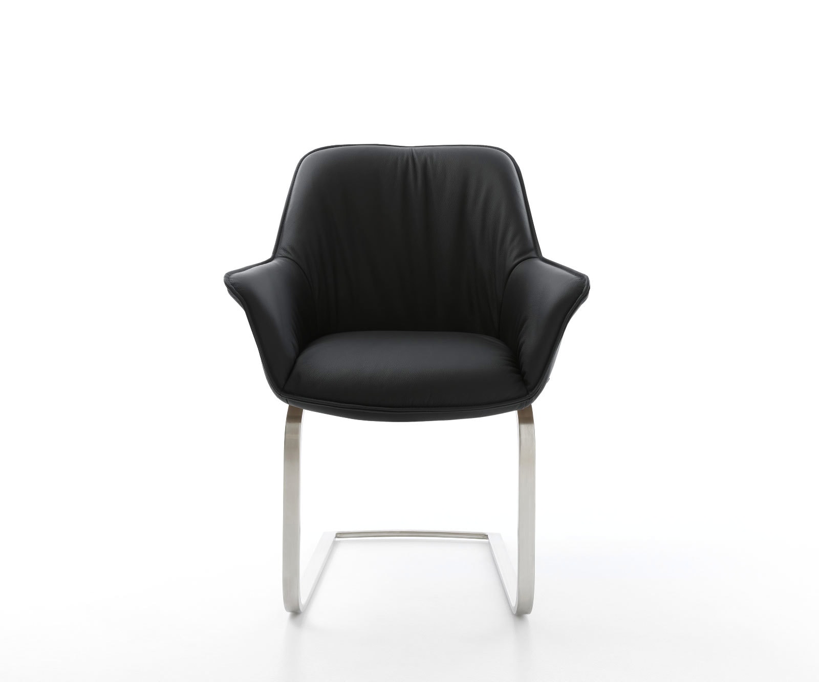 Cantilever Keila-Flex avec accoudoirs cuir de vache noir pied cantilever plat acier inoxydable brossé 2