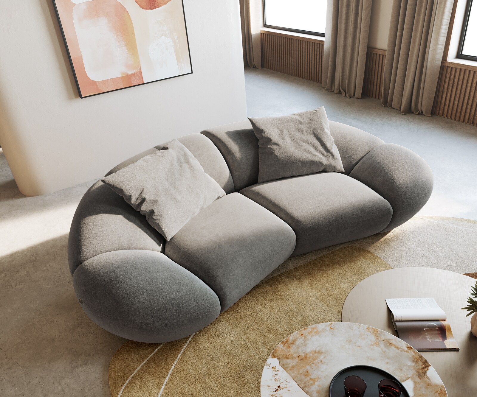 Grand canapé Lunna 360x175 cm chenille bleu 2 coussins 1