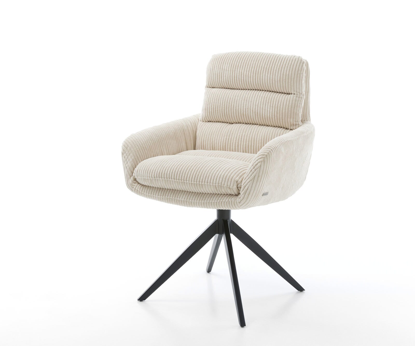 Drehstuhl Abelia-Flex mit Armlehnen Cord Beige Kreuzgestell breit Schwarz 360° drehbar