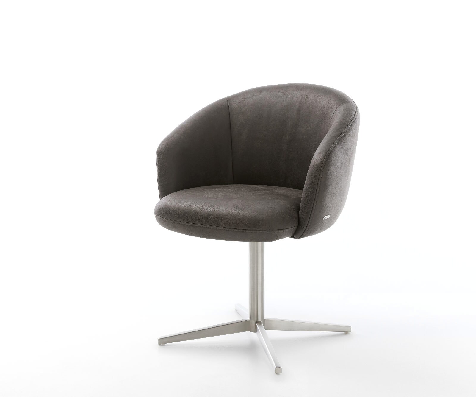 Chaise-pivotante Caja-Flex avec accoudoirs microvelours anthracite vintage pied de chaise 4 branches acier inoxydable brossé pivotement sur 360° ressorts ensachés
