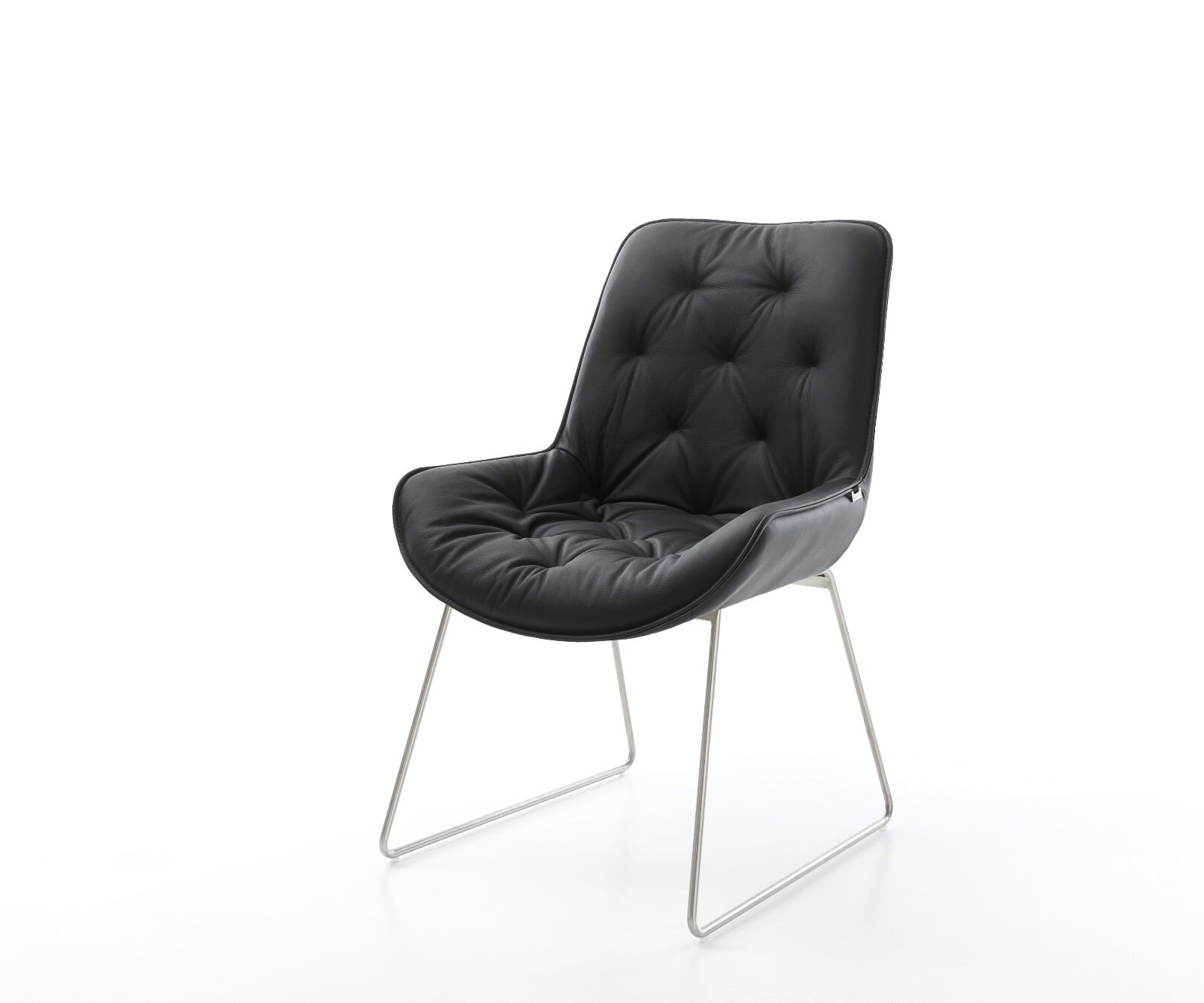 Chaise-de -salle-à-manger Taimi-Flex cuir véritable noir cadre patin acier inoxydable