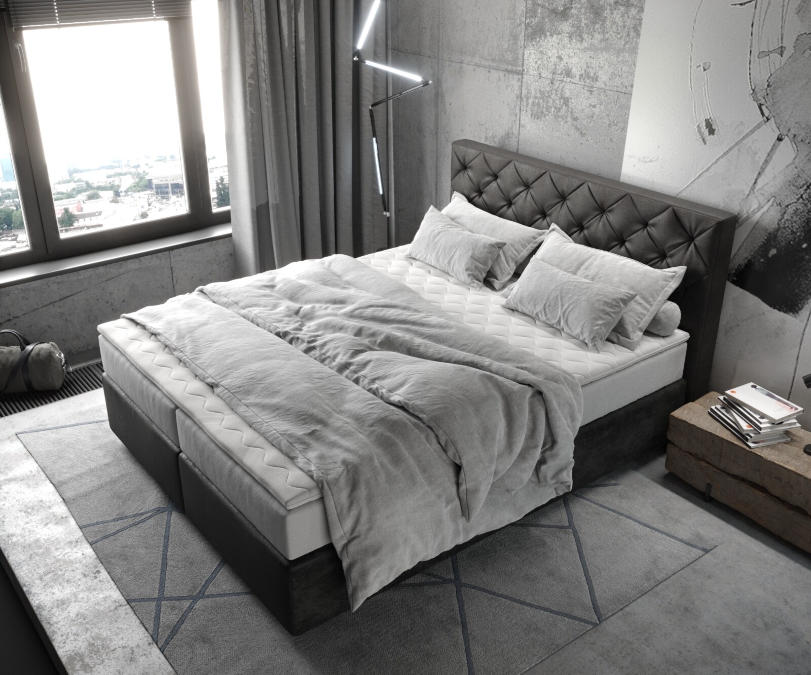 Boxspringbett Dream-Great 160x200 cm Mikrofaser Anthrazit Vintage mit TFK Matratze und Visco Topper 3 Boxspringbett Dream-Great 160x200 cm Mikrofaser Anthrazit Vintage mit TFK Matratze und Visco Topper 3