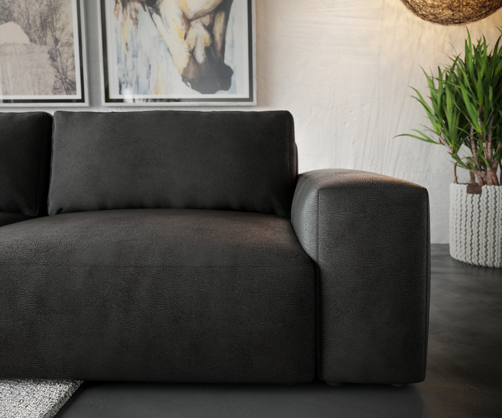 Ecksofa Lanzo XL 380x180 cm Lederimitat Vintage Anthrazit Recamiere variabel 4 Ecksofa Lanzo XL 380x180 cm Lederimitat Vintage Anthrazit Recamiere variabel 4